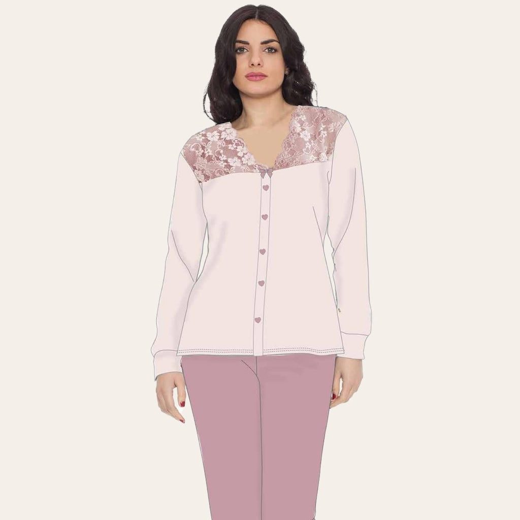 Irge Pigiama Donna Aperta In Viscosa Invernale Con Inserto In Pizzo  Art. Ir1692