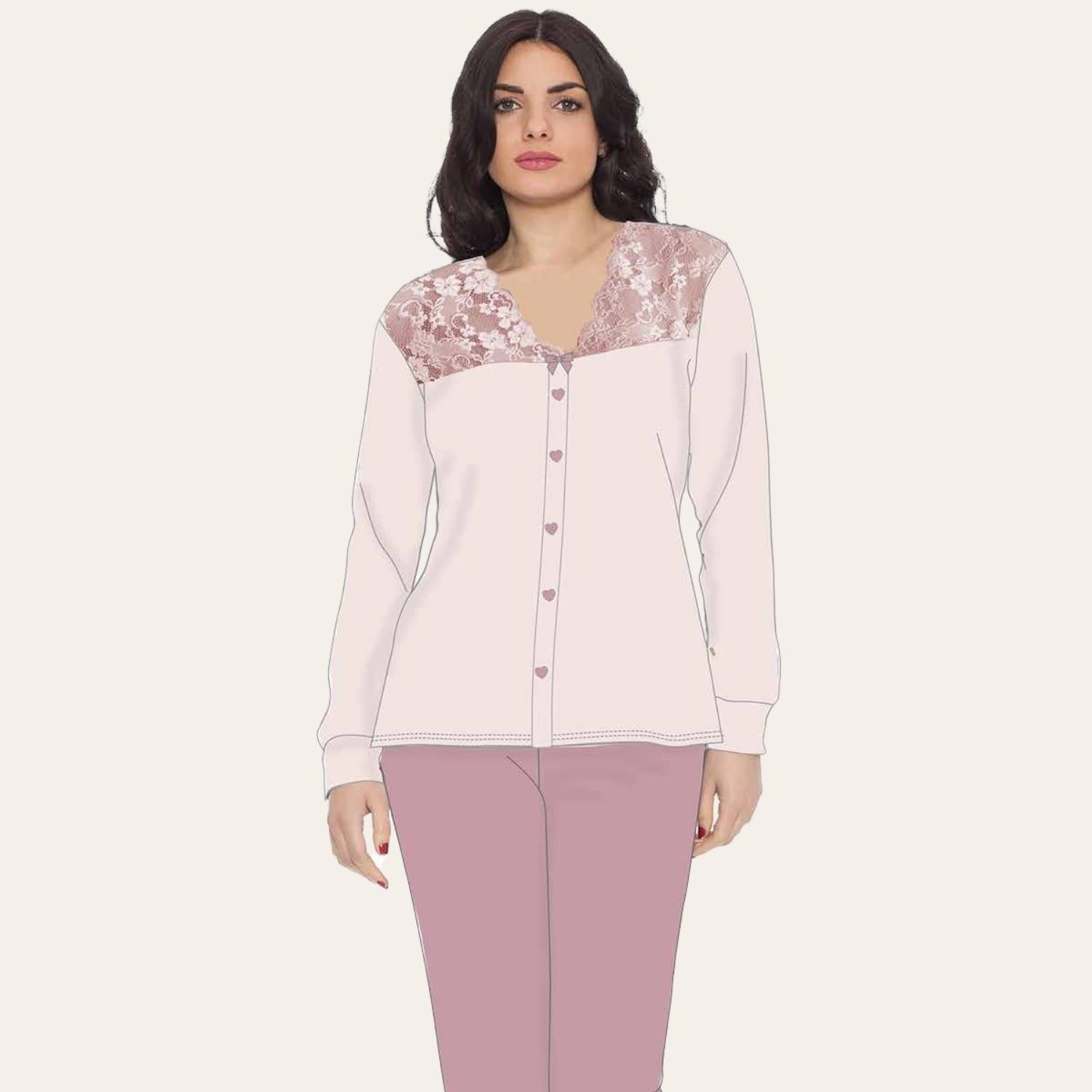 Irge Pigiama Donna Aperta In Viscosa Invernale Con Inserto In Pizzo  Art. Ir1692
