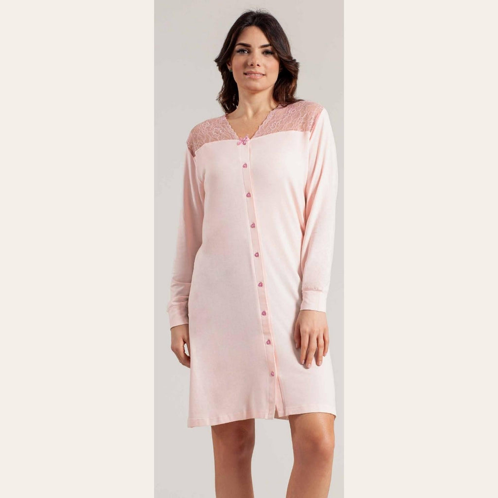 Irge Camicia Da Notte Donna Aperta In Viscosa Invernale Con Inserto In Pizzo  Art. Ir1697