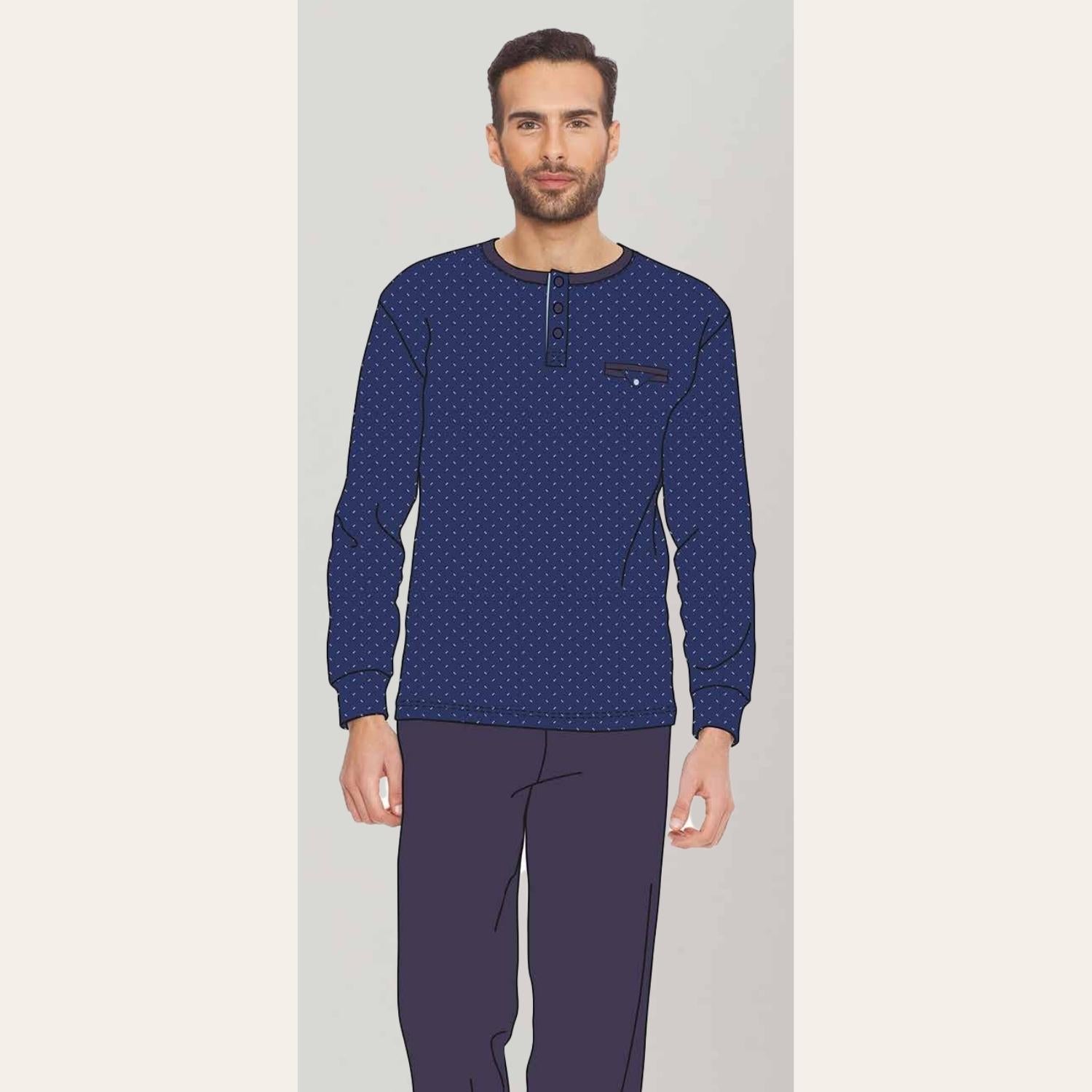 Irge Pigiama Uomo Serafino In Caldo Cotone 100% Con Taschino  Art. Ir1609