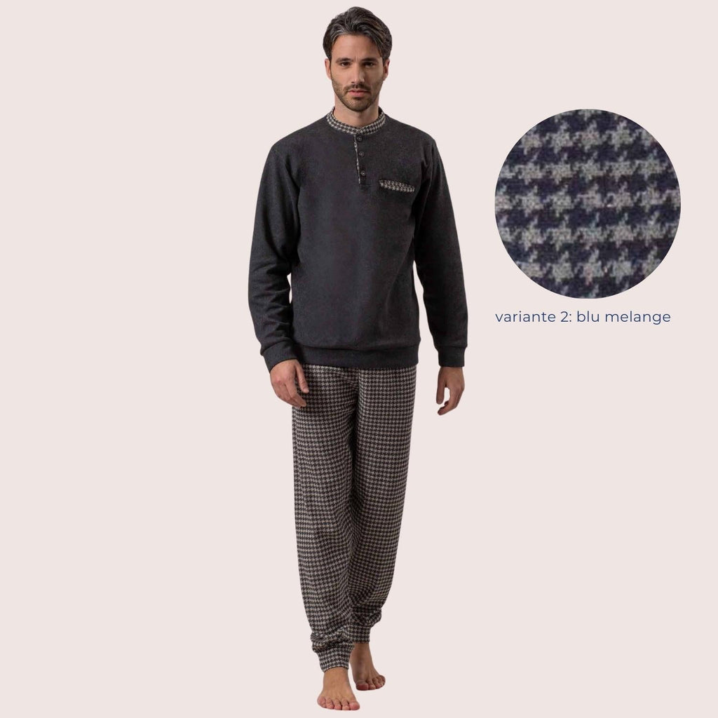 Irge Uomo Pigiama Punto Milano Serafino 3 Bottoni Con Taschino Pantalone Stampato  Art. Pmu290
