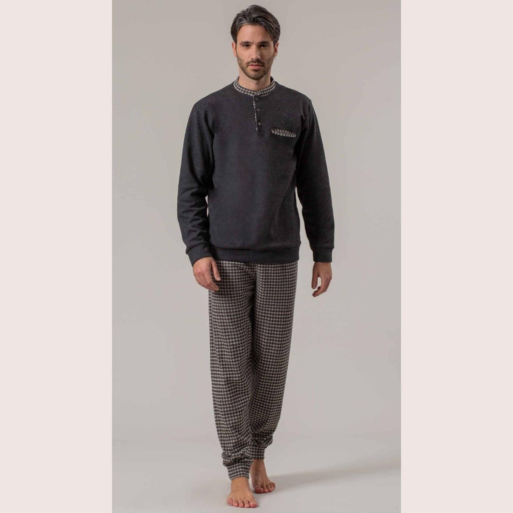 Irge Uomo Pigiama Punto Milano Serafino 3 Bottoni Con Taschino Pantalone Stampato  Art. Pmu290