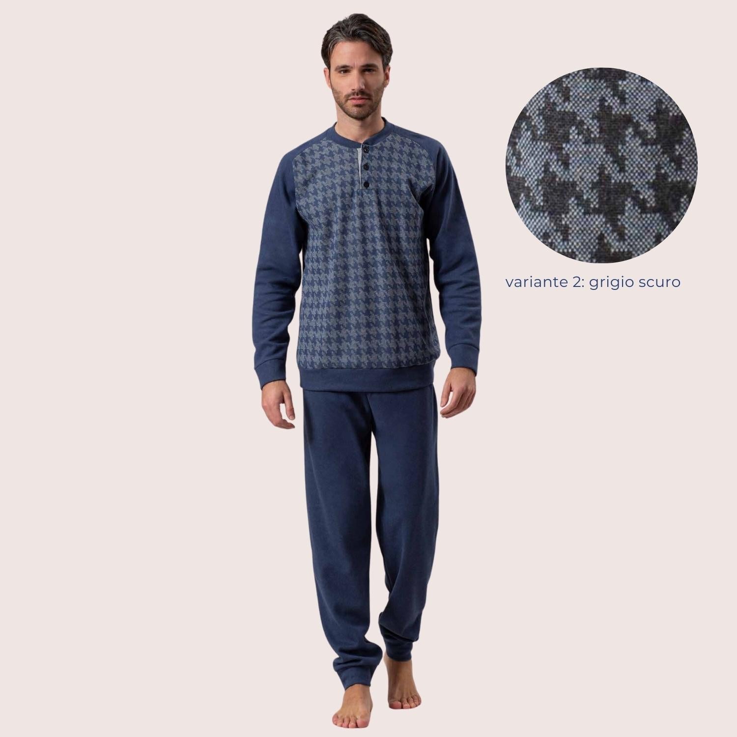 Irge Uomo Pigiama Punto Milano Serafino 3 Bottoni Stampato Pantalone Con Elastico  Art. Pmu293