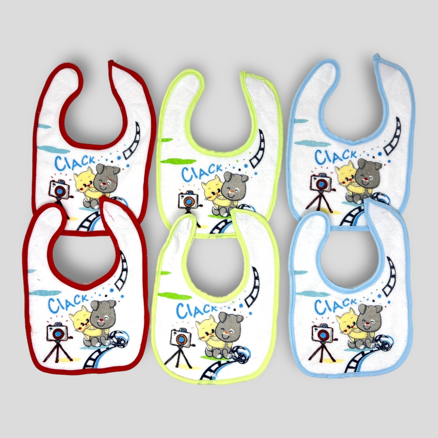 Pastello 6 Pezzi Bavetta Media In Spugna 100% Cotone Stampata Chiusura Con Velcro Art. Bav9077m