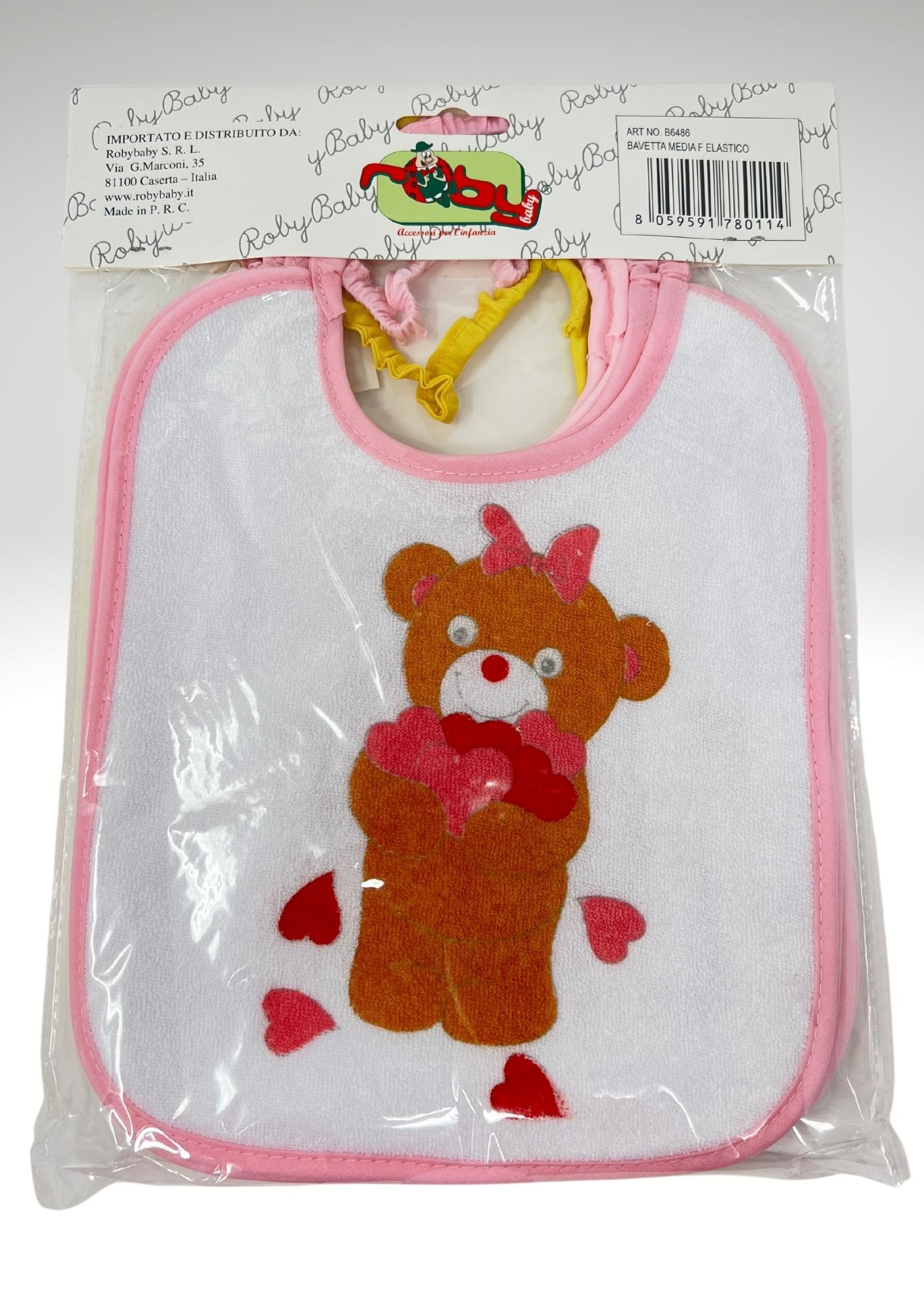 Roby Baby - 6 Pezzi Bavetta Media Spugna 100% Cotone Chiusura/elastico Stampata Femminuccia Art. B6486