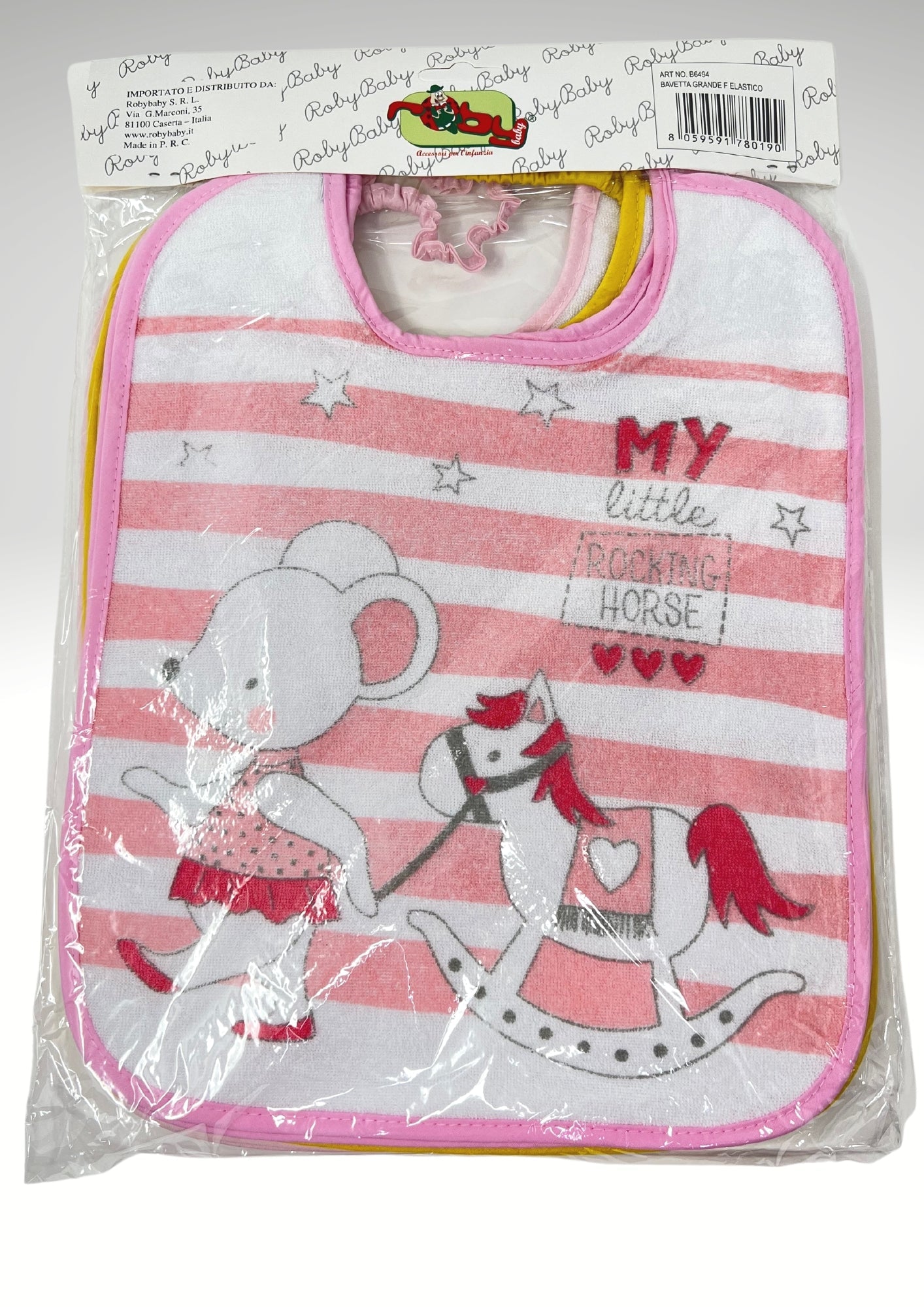 Roby Baby - 6 Pezzi Bavetta Grande Spugna 100% Cotone Chiusura/elastico Stampata Femminuccia Art. B6494