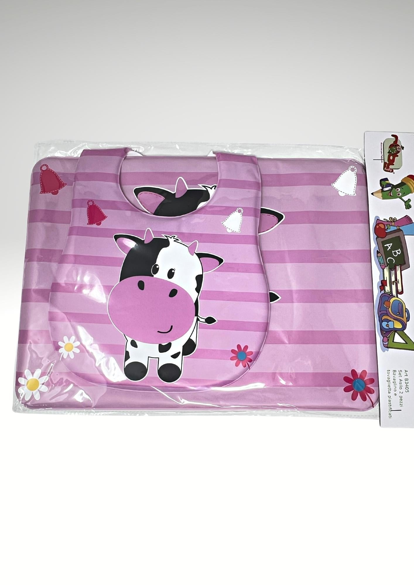 Roby Set Asilo 2pezzi (bavetta+tovaglietta) In Pvc Stampato Colori Assortiti Art. B3405