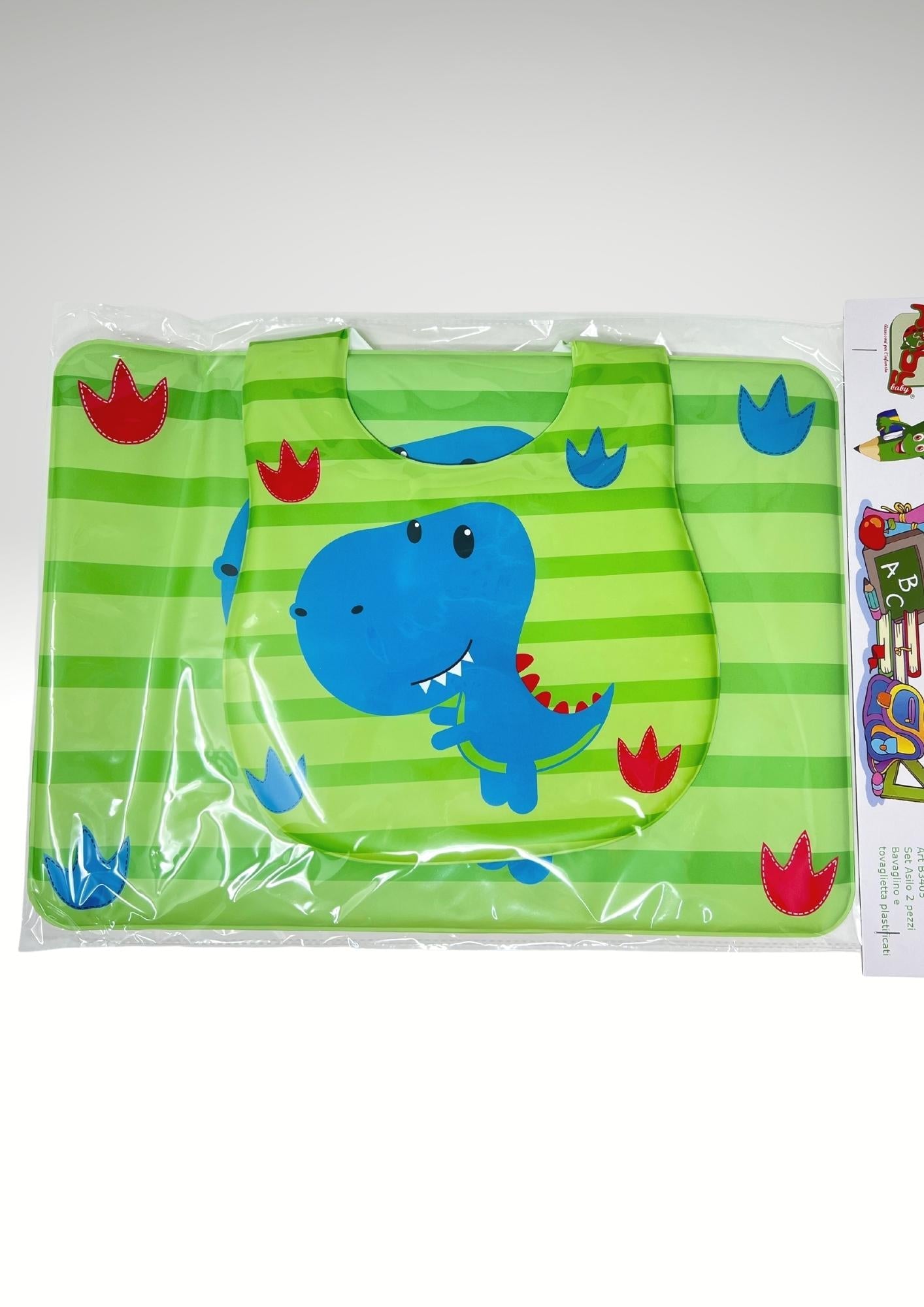 Roby Set Asilo 2pezzi (bavetta+tovaglietta) In Pvc Stampato Colori Assortiti Art. B3405