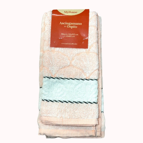 My House - Set 1 Asciugamano + 1 Ospite Jacquard In Spugna Puro Cotone  Art. Myh2404
