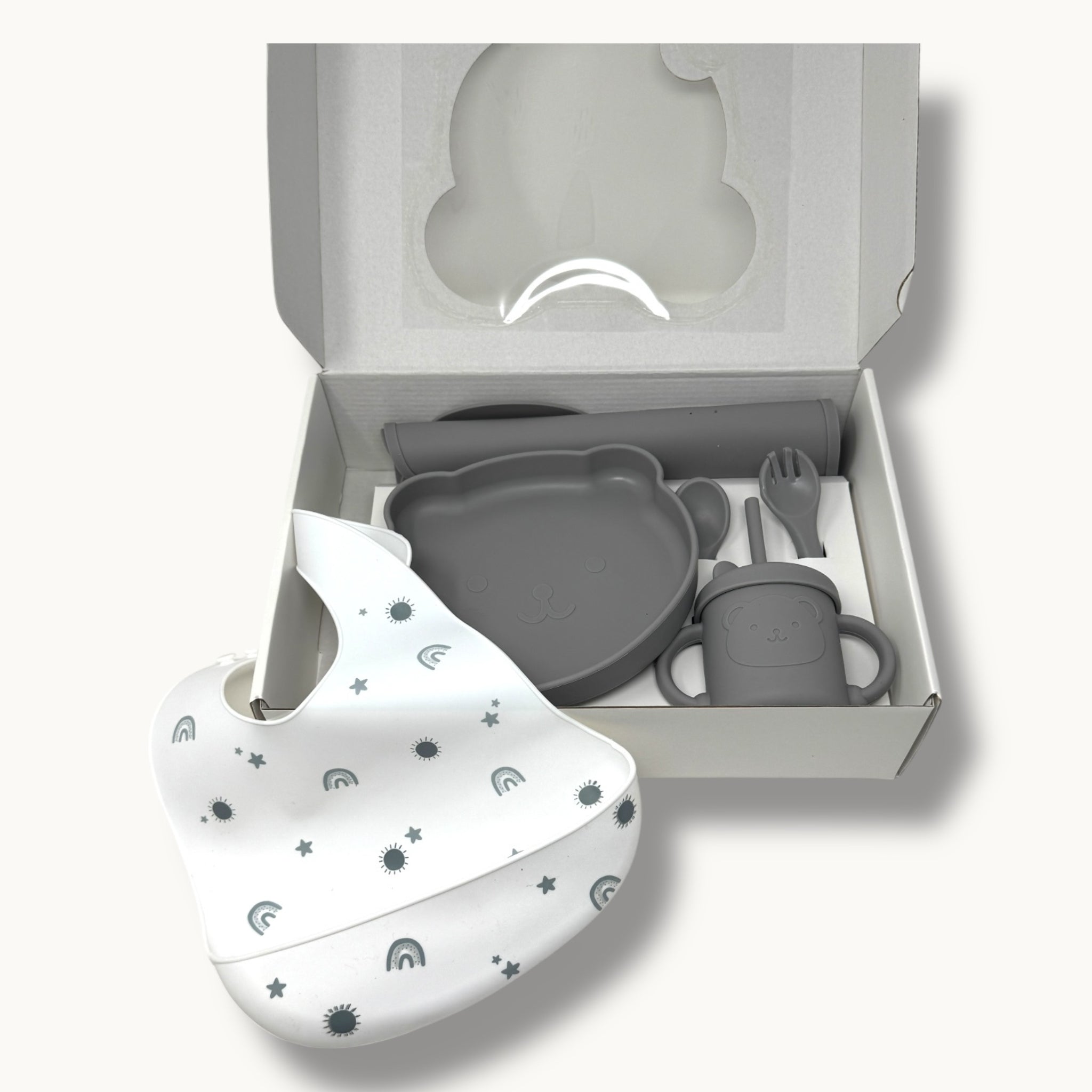 Ellepi Idea Regalo  Set Pappa 6 Pezzi (bavetta+tovaglietta+piatto+posate+borraccia ) In 100% Silic.  Art. Cr1013