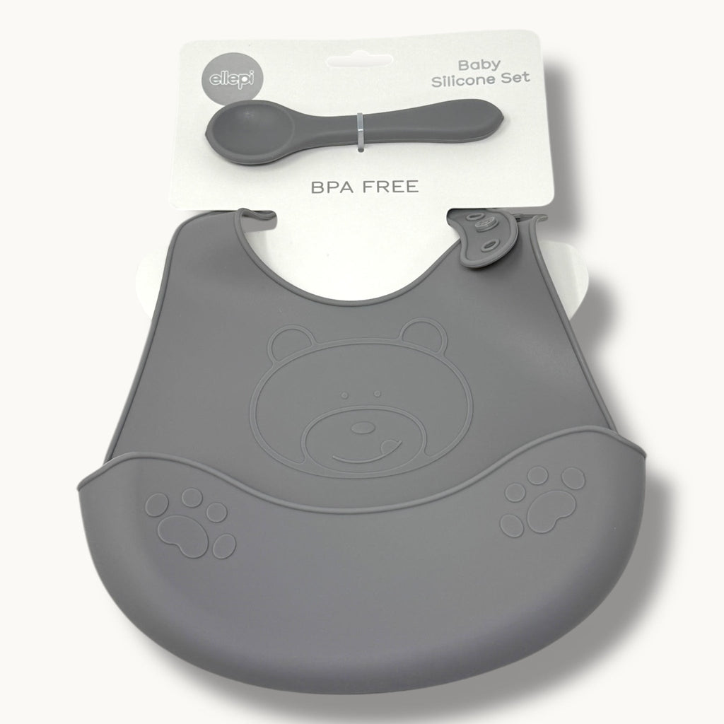 Ellepi Idea Regalo  Set Pappa 2 Pezzi (bavetta+cucchiaio ) In 100% Silicone Art. Cr1012