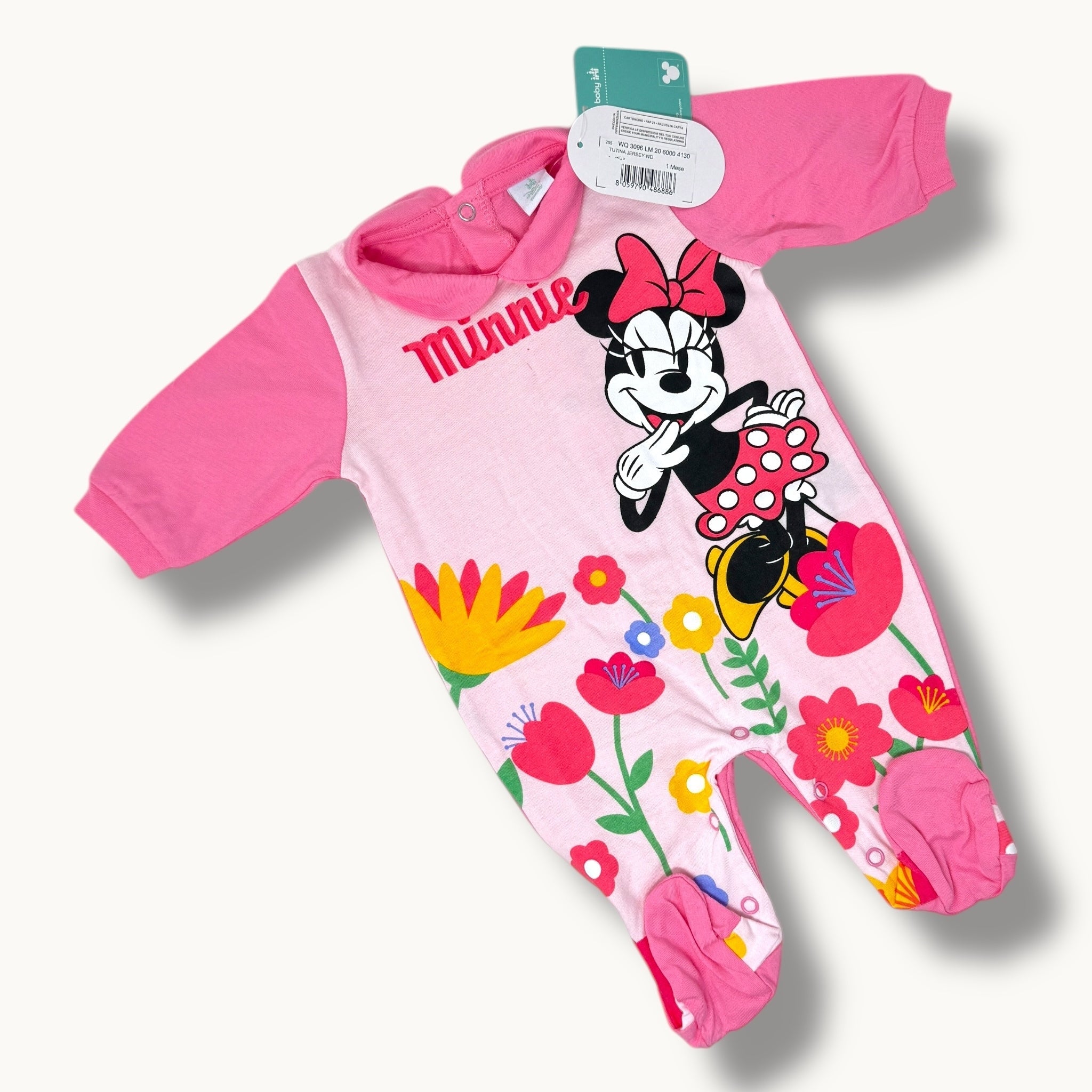 Disney - Tutina Jersey Lunga In Cotone 100% Stampa Disney (minnie Mouse)  Art. Wq3096