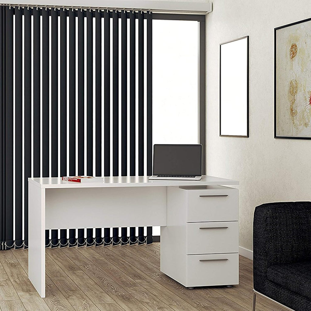 Scrivania 3 cassetti bianco lucido 138x60x74 cm