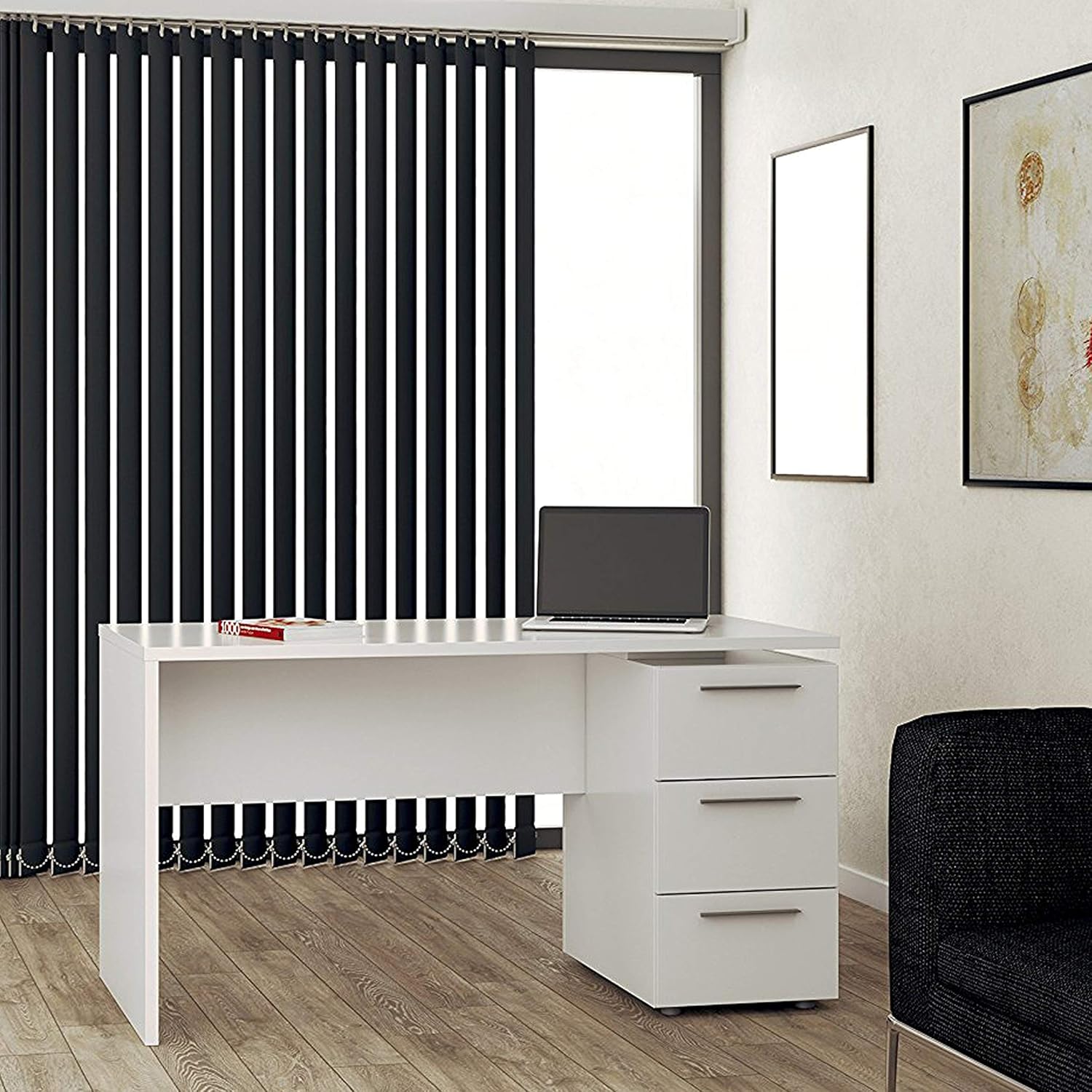 Scrivania 3 cassetti bianco lucido 138x60x74 cm