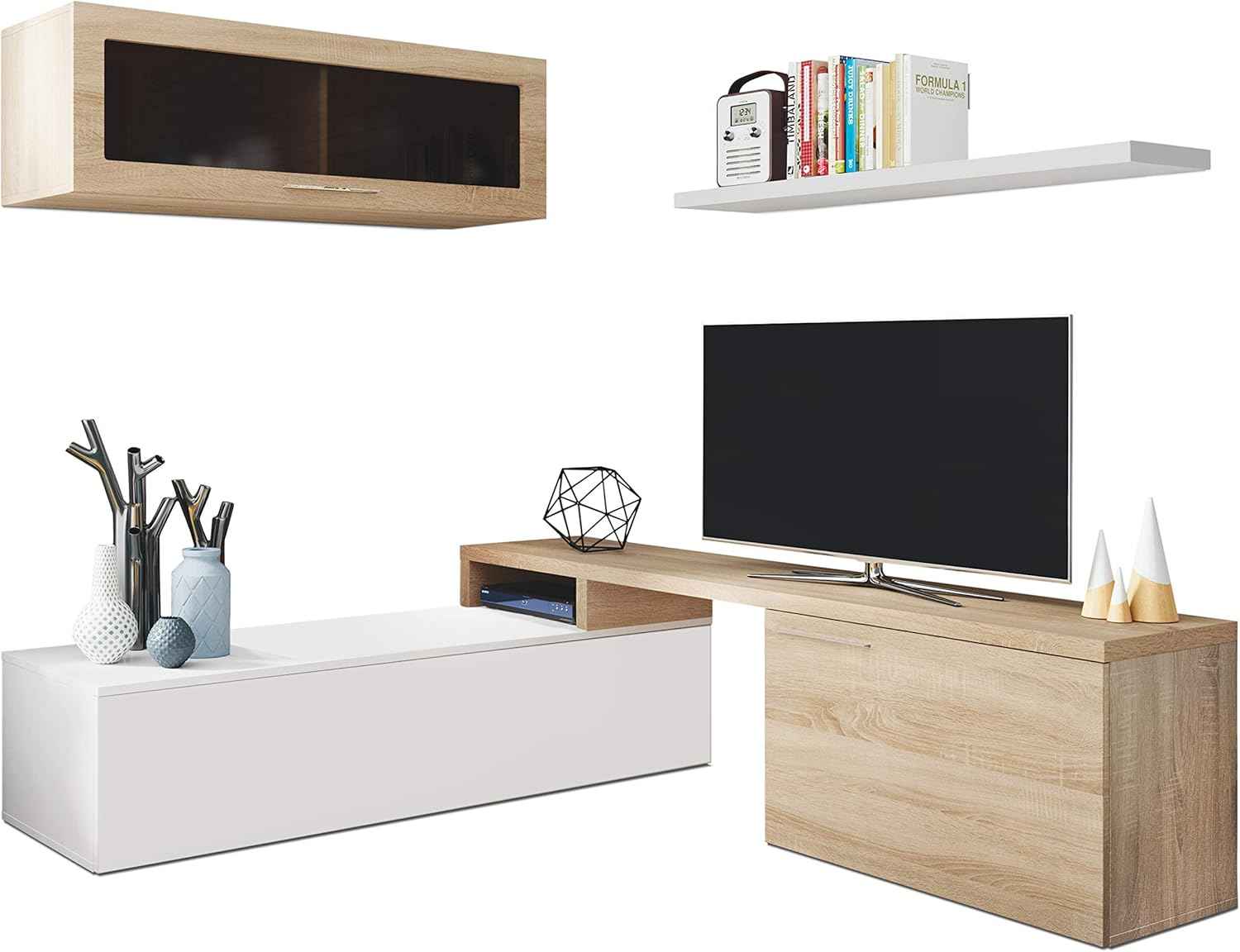 Mobile soggiorno Nexus - Canadian/bianco, base TV e pensile