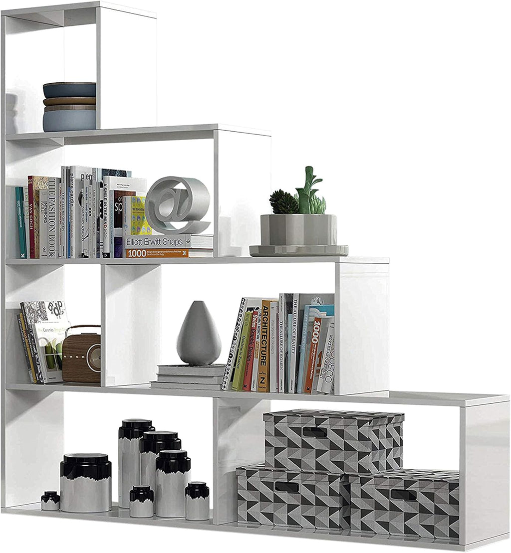 Libreria bianca lucida 145x29x145 cm - Moderna con 6 vani capienti