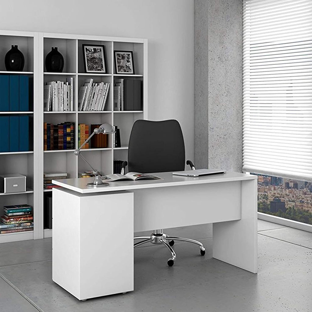 Scrivania 3 cassetti bianco lucido 138x60x74 cm