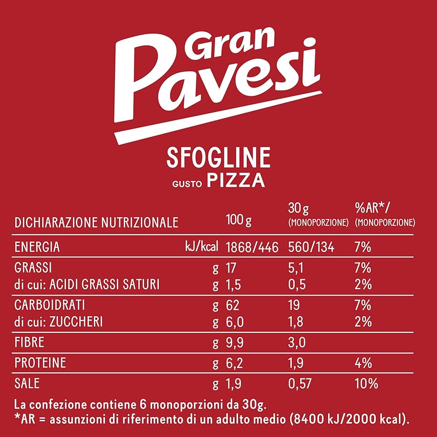 Gran Pavesi Sfogline gusto pizza da 30 grammi - Confezione da 6 pezzi