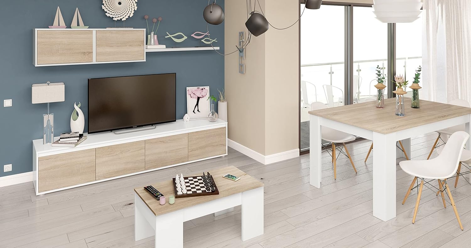 Tavolo allungabile bianco lucido 90x140/190 cm - Prolunga centrale e stile nordico