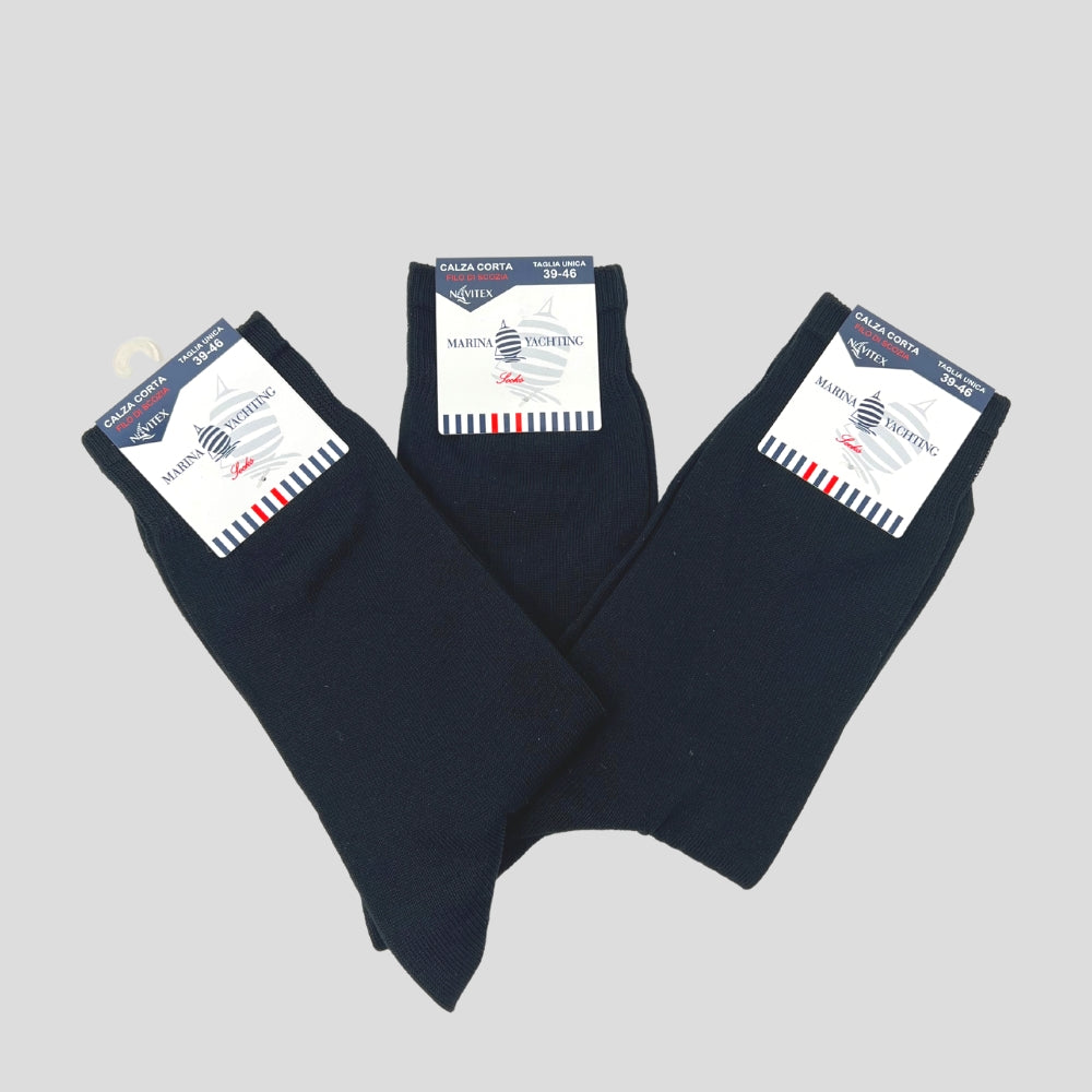 Marina Yachting 3 Paia Calza Uomo Corta In Tinta Unita Nero 100% Cotone  Art.mf30070