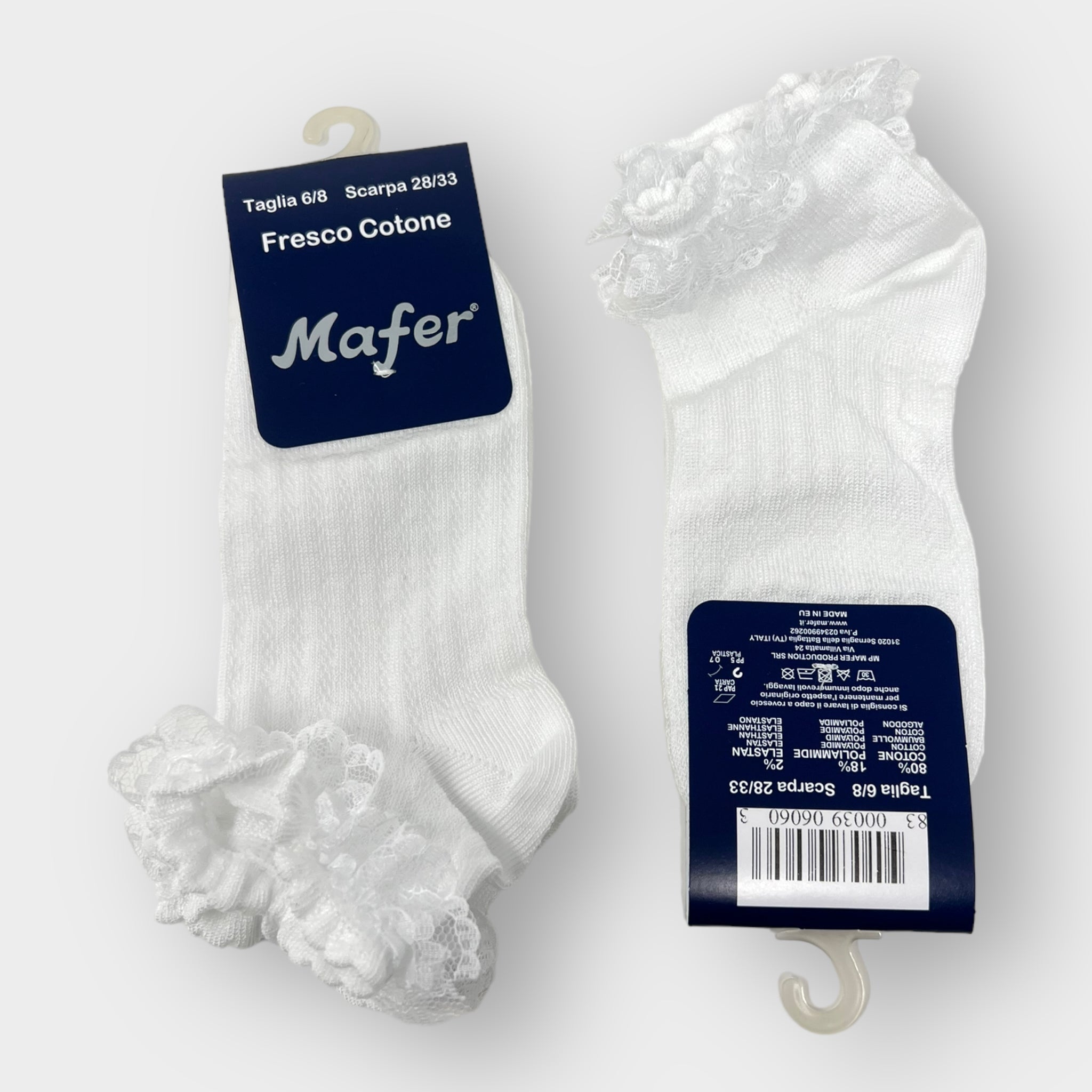 Mafer Calzino Bimba Per Cerimonie Bianco Corto In Cotone Con Inserto In Pizzo Art.rfc7062