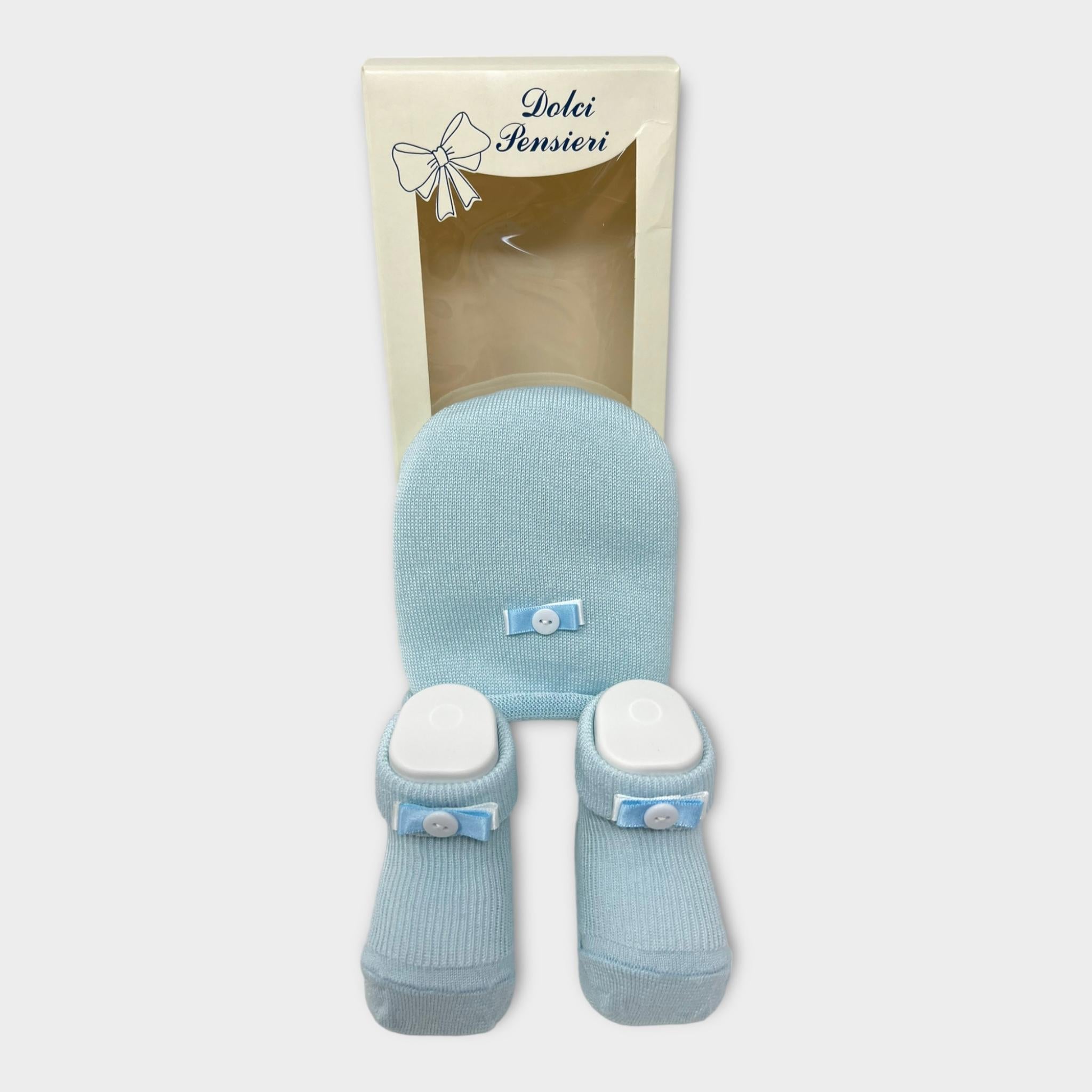 Mafer Set Cappello+scarpina Maschietto In Cotone Con Applicazione Tinta Unita Art. Wse7197