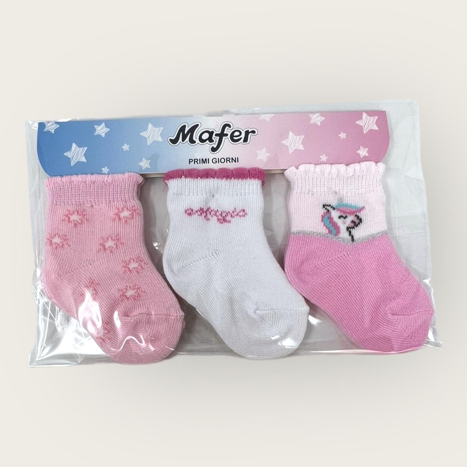 Mafer Baby Set 3paia Calzino Baby Femminuccia Primi Gorni In Cotone Neonato  Art. Wpg7419