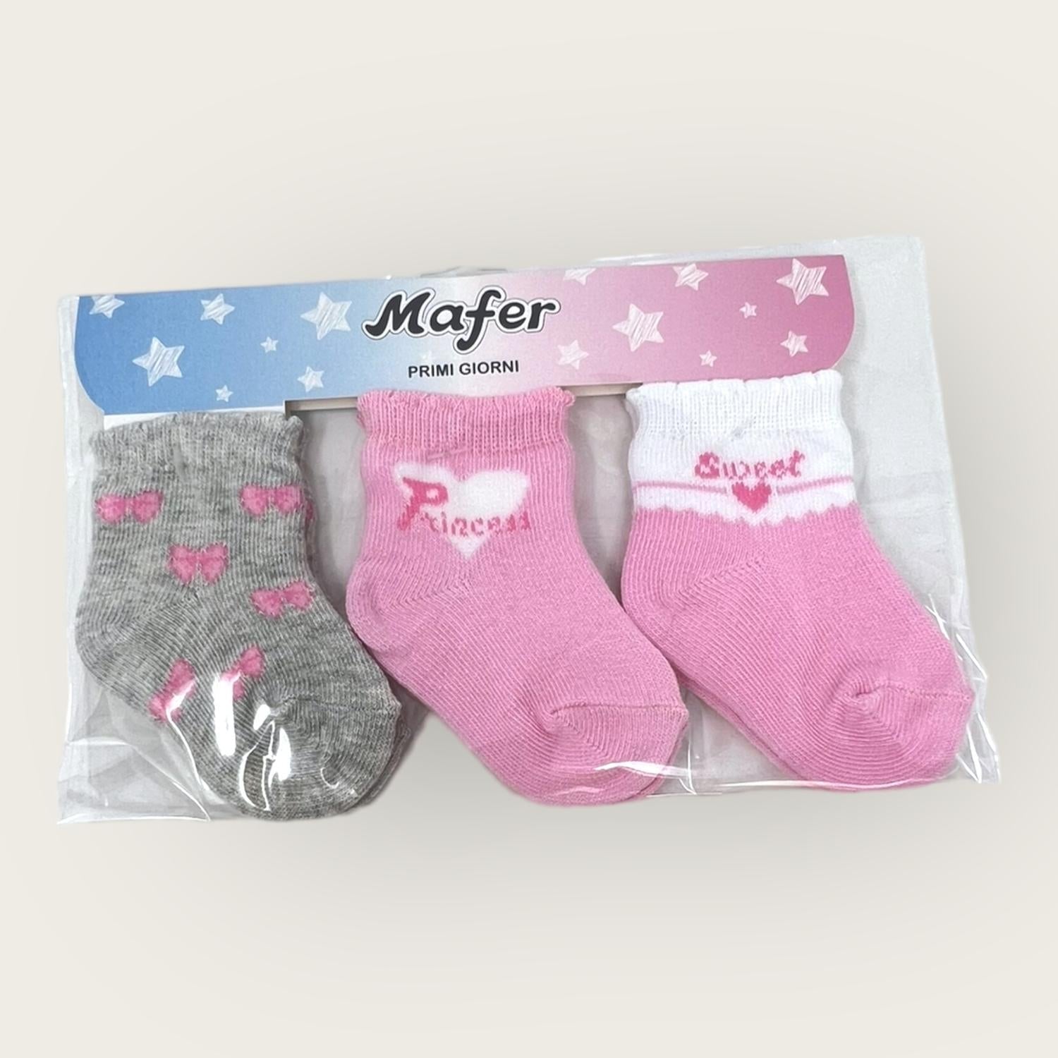Mafer Baby Set 3paia Calzino Baby Femminuccia  Primi Gorni In Cotone Neonato  Wpg7420