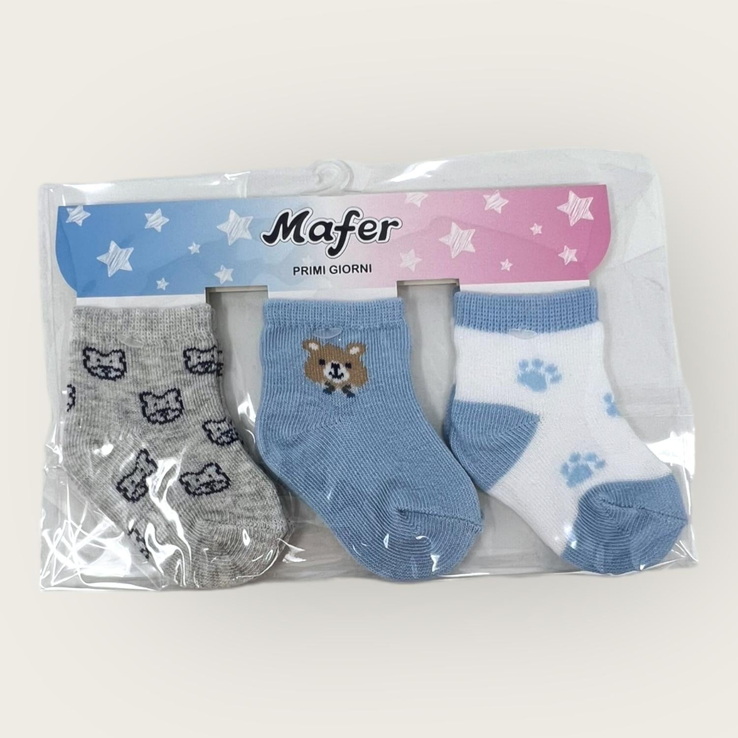 Mafer Baby Set 3paia Calzino Baby Maschietto Primi Gorni In Cotone Neonato  Wpg7429