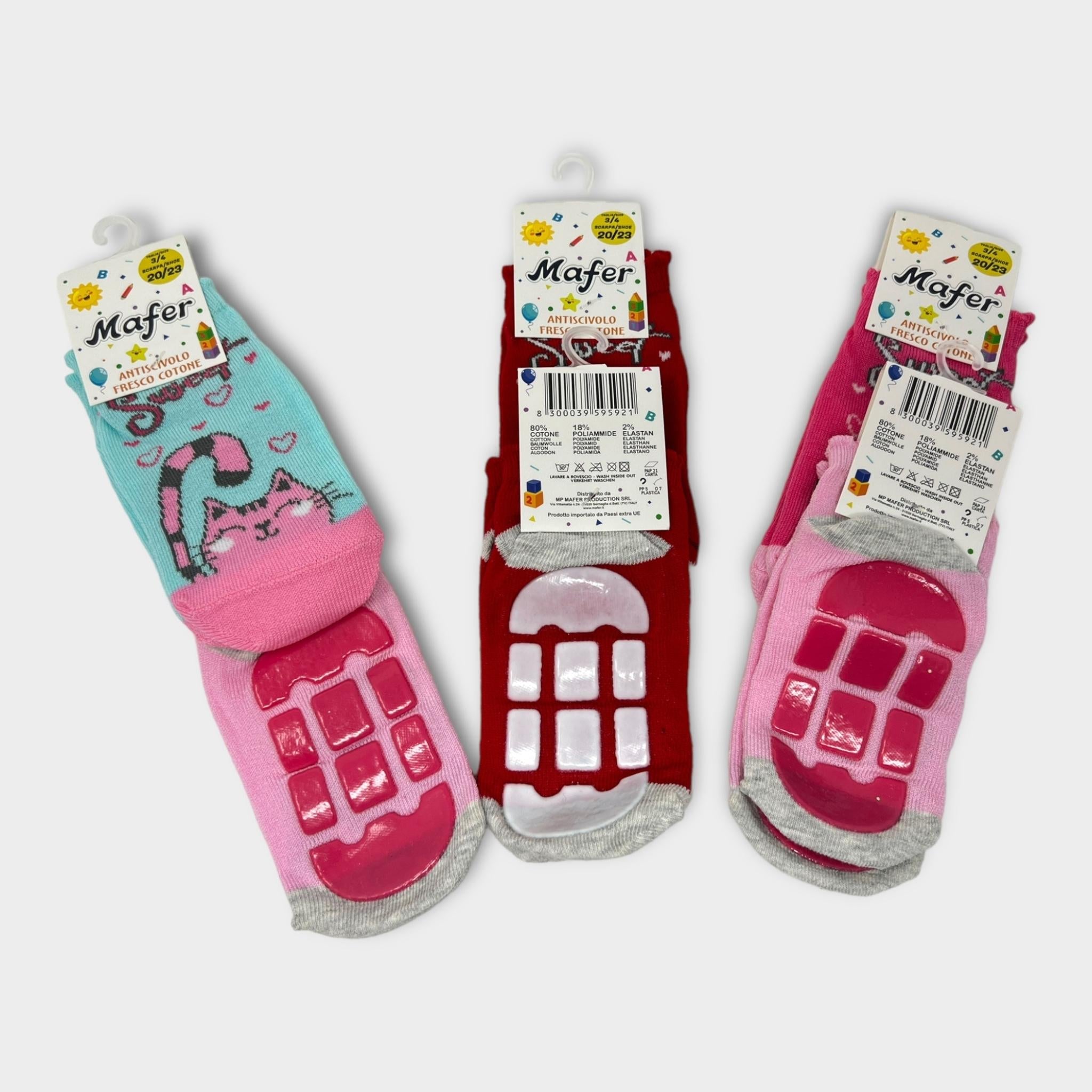Mafer Calza Antiscivolo Baby Femminuccia Fresco Cotone 100% Fantasie E Colori Assortiti Art.ban6926