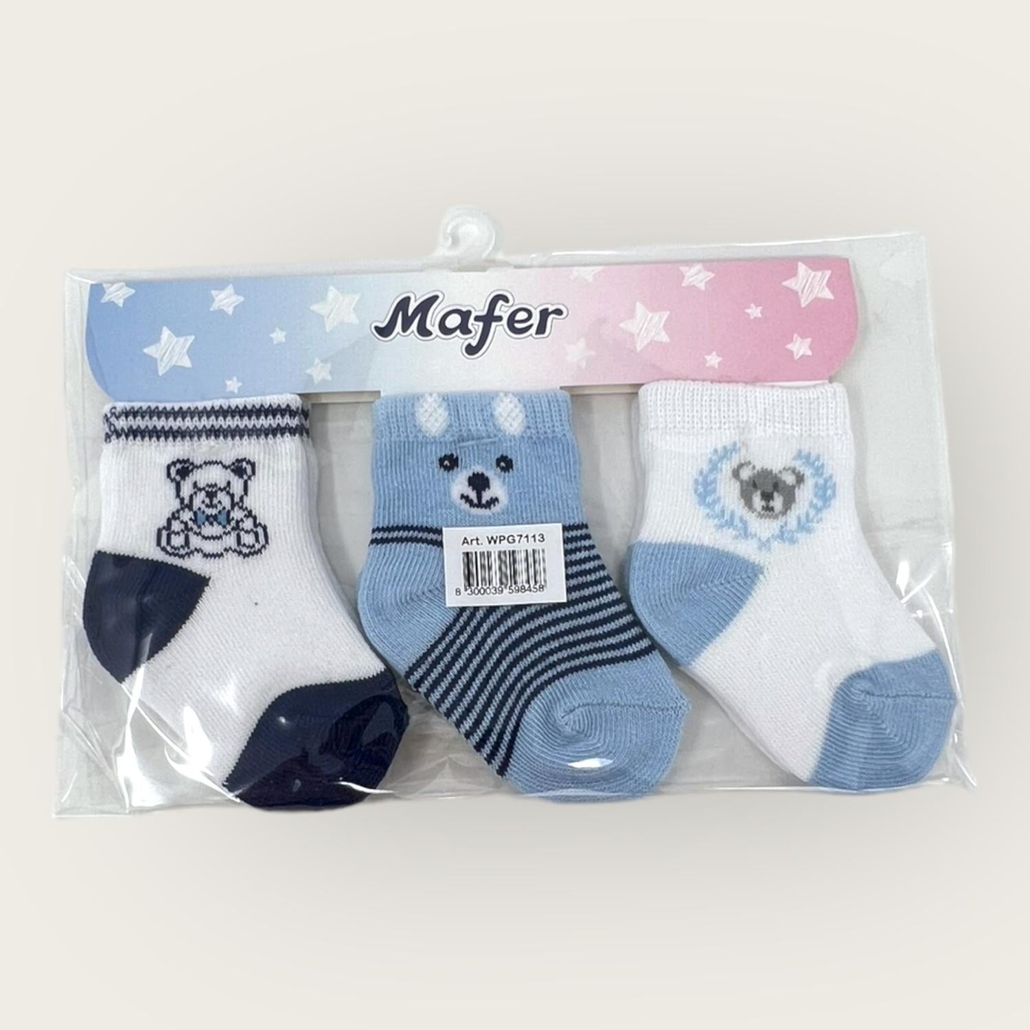 Mafer Baby Set 3paia Calzino Baby Maschietto Primi Gorni In Cotone Neonato  Art. Wpg7113