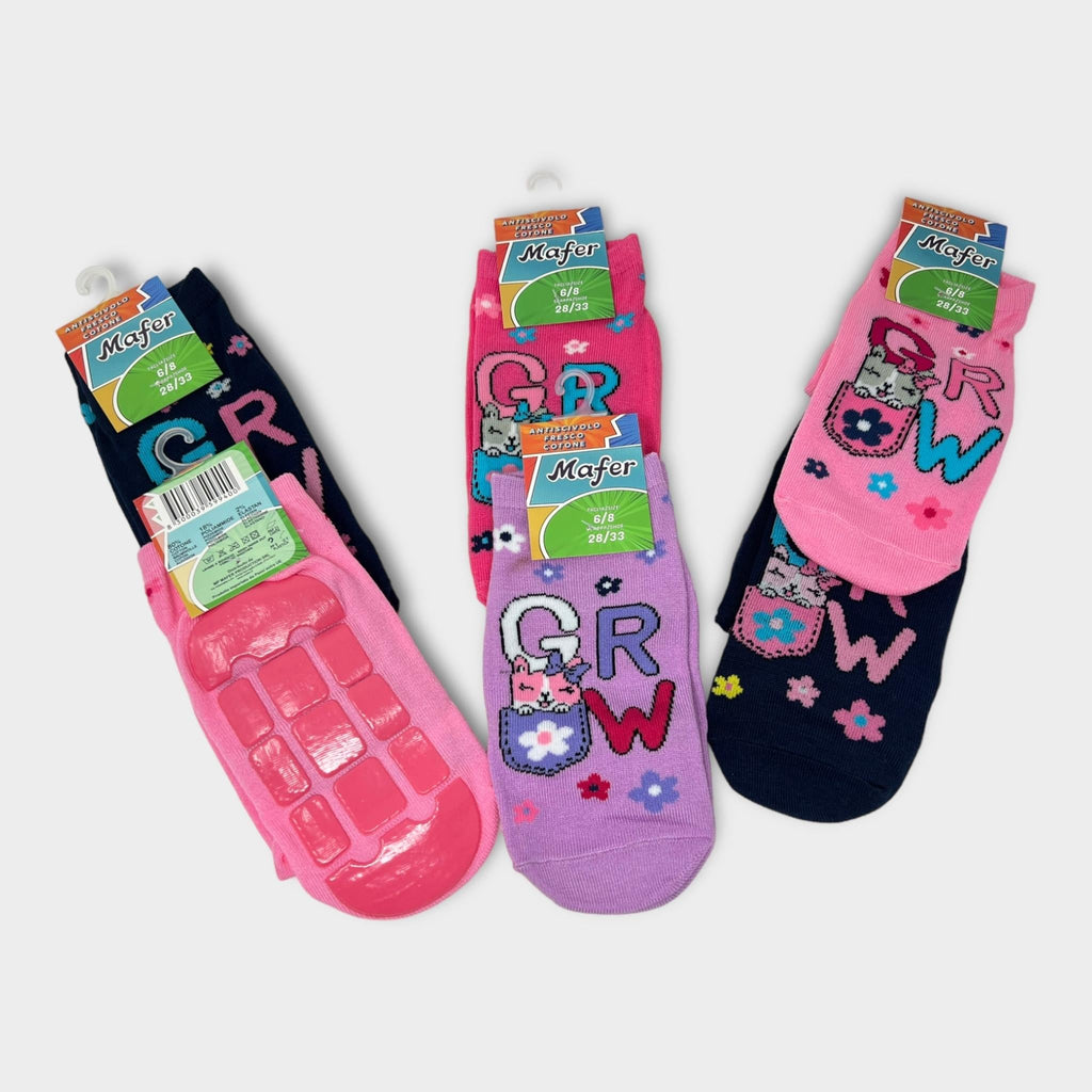 Mafer Calza Antiscivolo Bimba Fresco Cotone 100% Fantasie E Colori Assortiti Art.7028