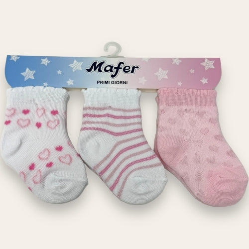 Mafer - Set 3 Paia Calzino Neonato Baby Femminuccia Primi Gorni In Cotone Fantasy  Art. Wpg8237