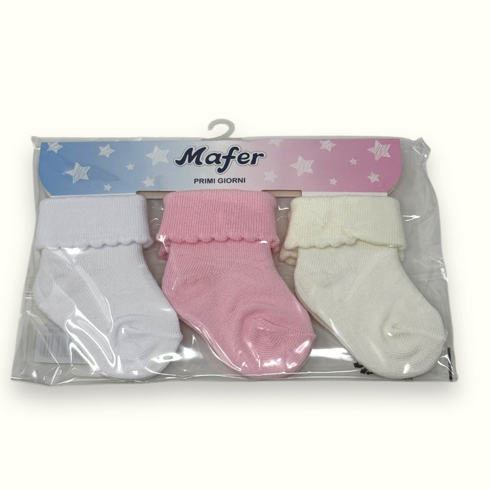 Mafer Baby - Set 3paia Calzino Baby Femminuccia Con Risvolto Primi Giorni In Cotone  Wpg8470
