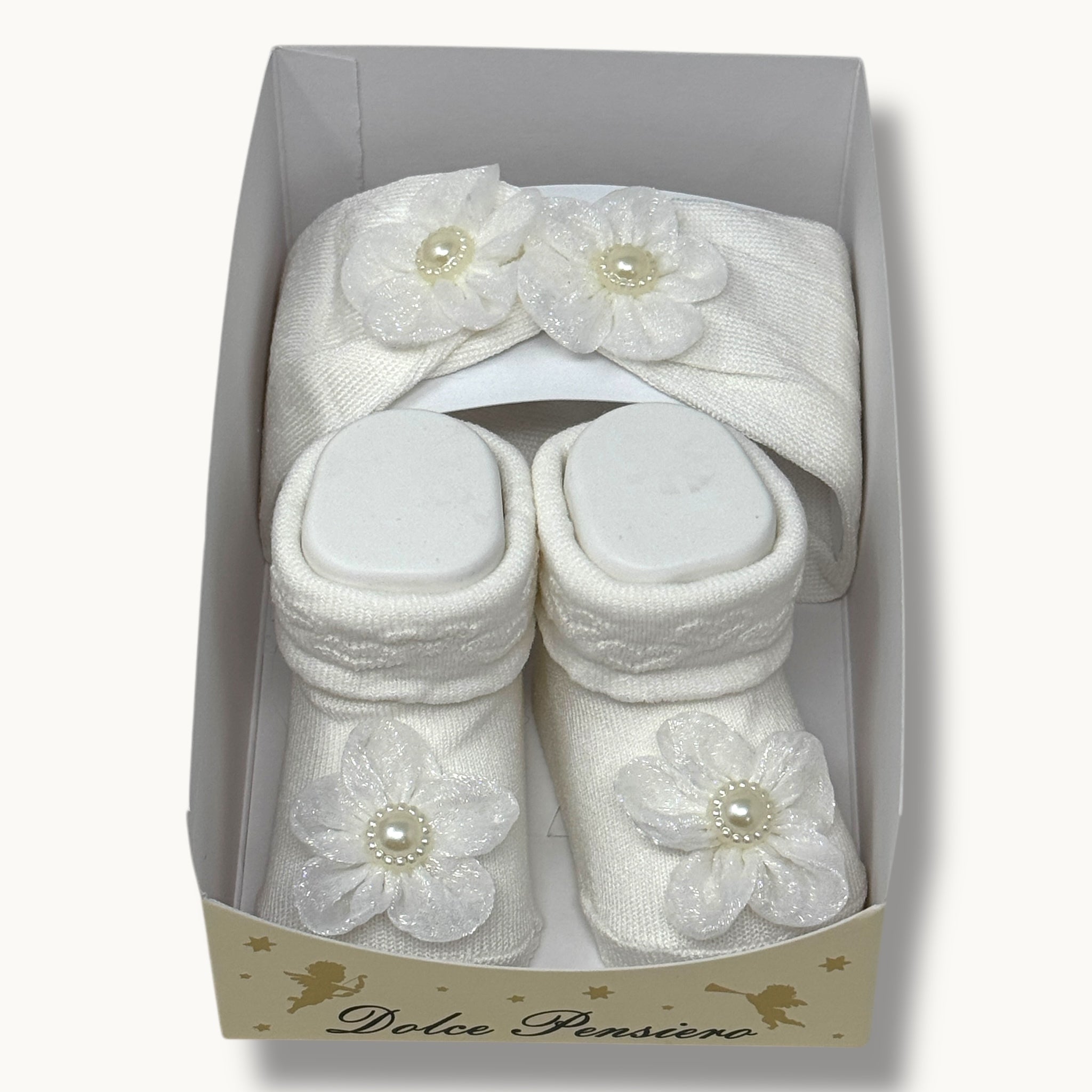 Mafer - Set Fascia E Scarpina Femminuccia In Cotone Con Applicazione In Tinta  Art. Wse8790
