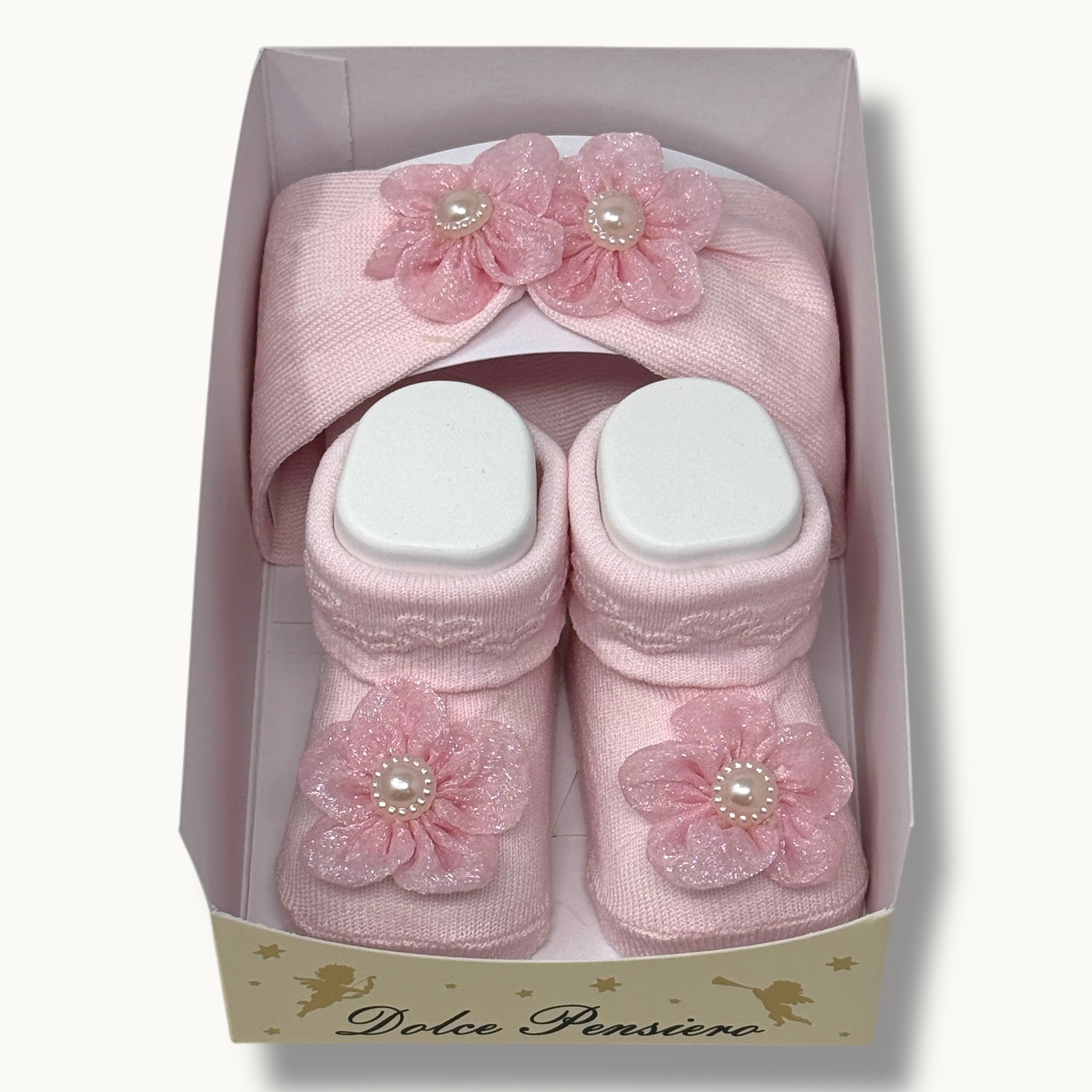 Mafer - Set Fascia E Scarpina Femminuccia In Cotone Con Applicazione In Tinta  Art. Wse8790