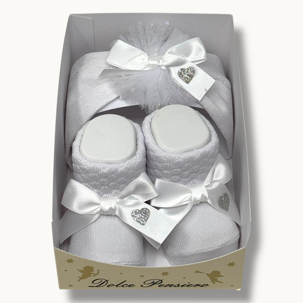 Mafer - Set Fascia E Scarpina Femminuccia In Cotone Con Applicazione In Tinta Art. Wse8789