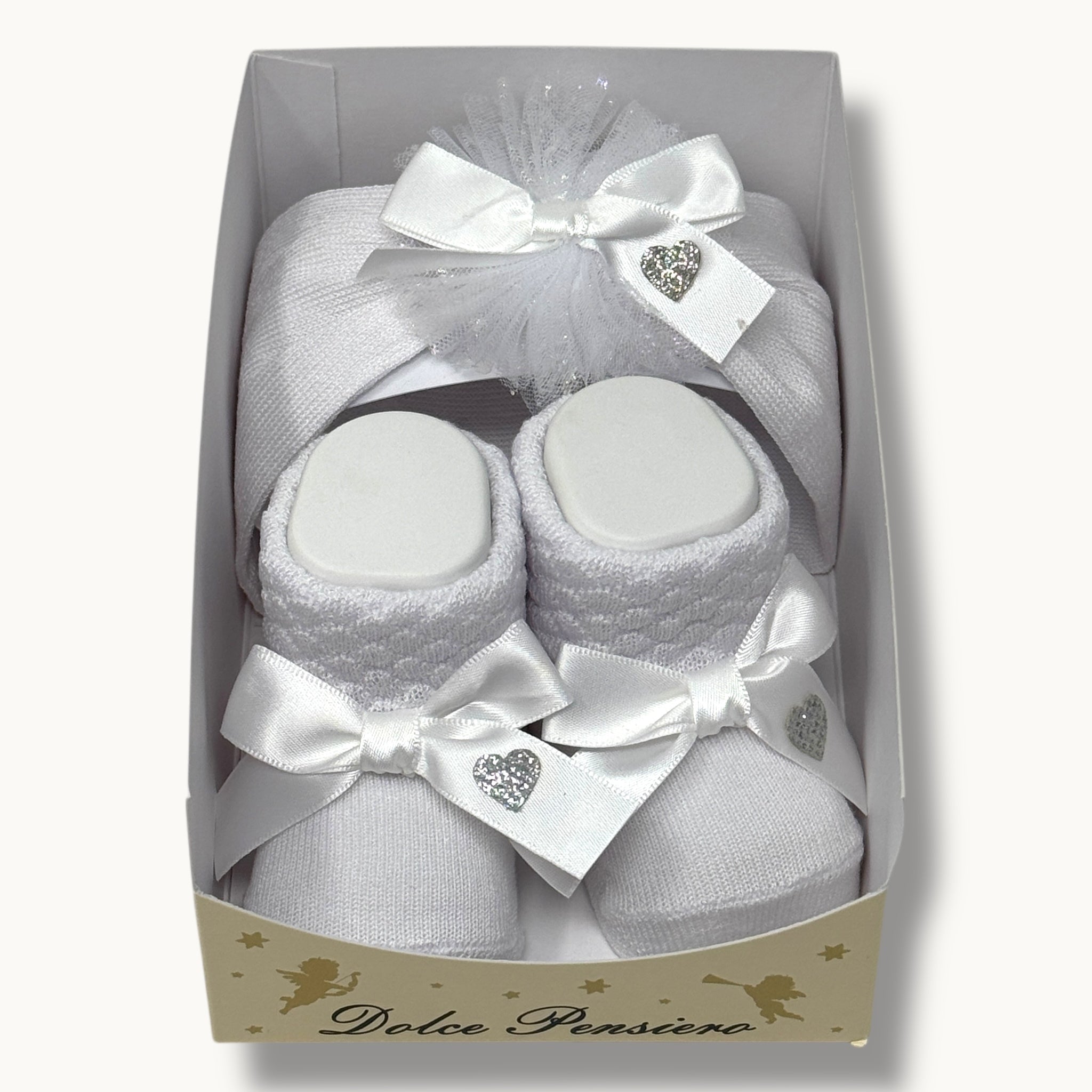 Mafer - Set Fascia E Scarpina Femminuccia In Cotone Con Applicazione In Tinta Art. Wse8789
