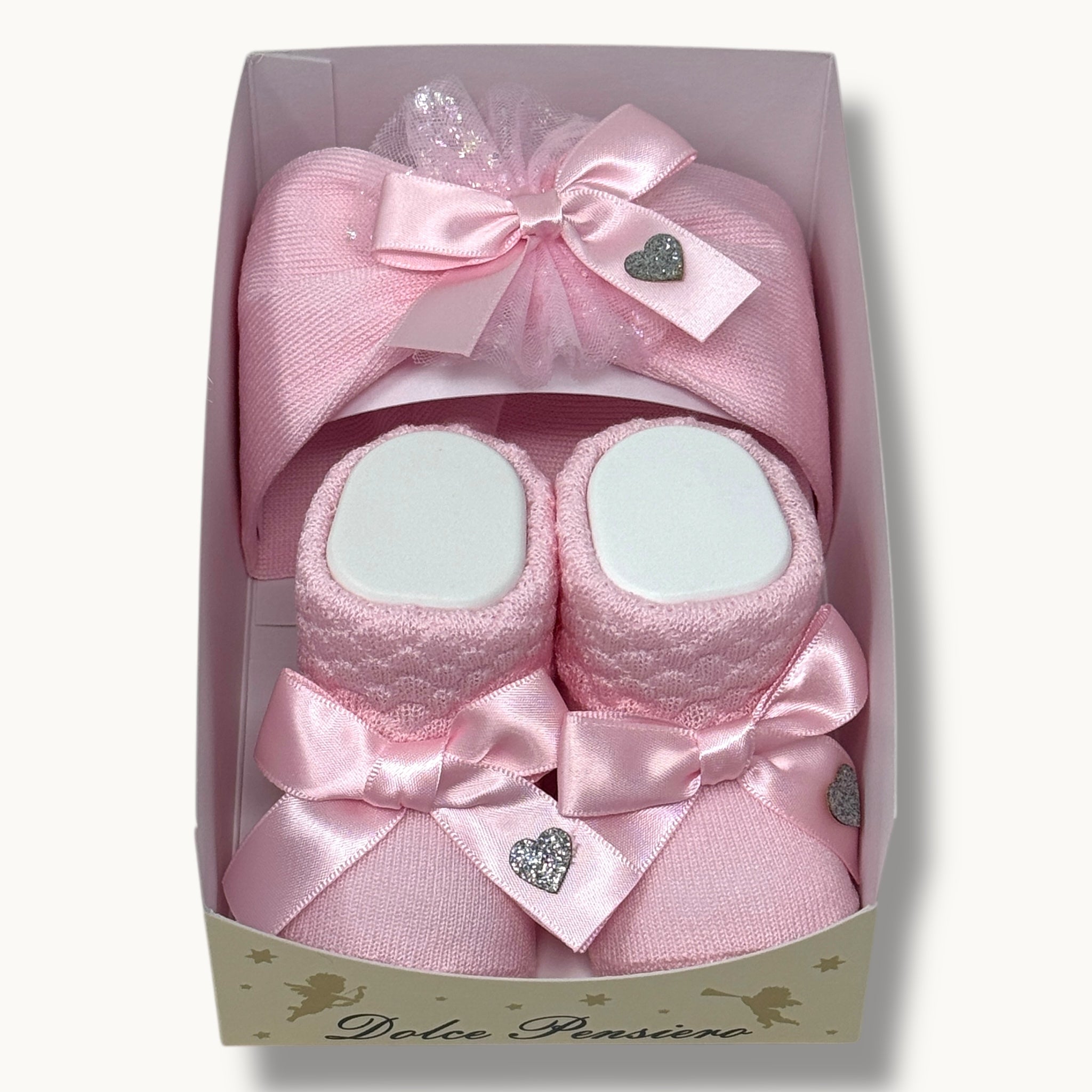 Mafer - Set Fascia E Scarpina Femminuccia In Cotone Con Applicazione In Tinta Art. Wse8789