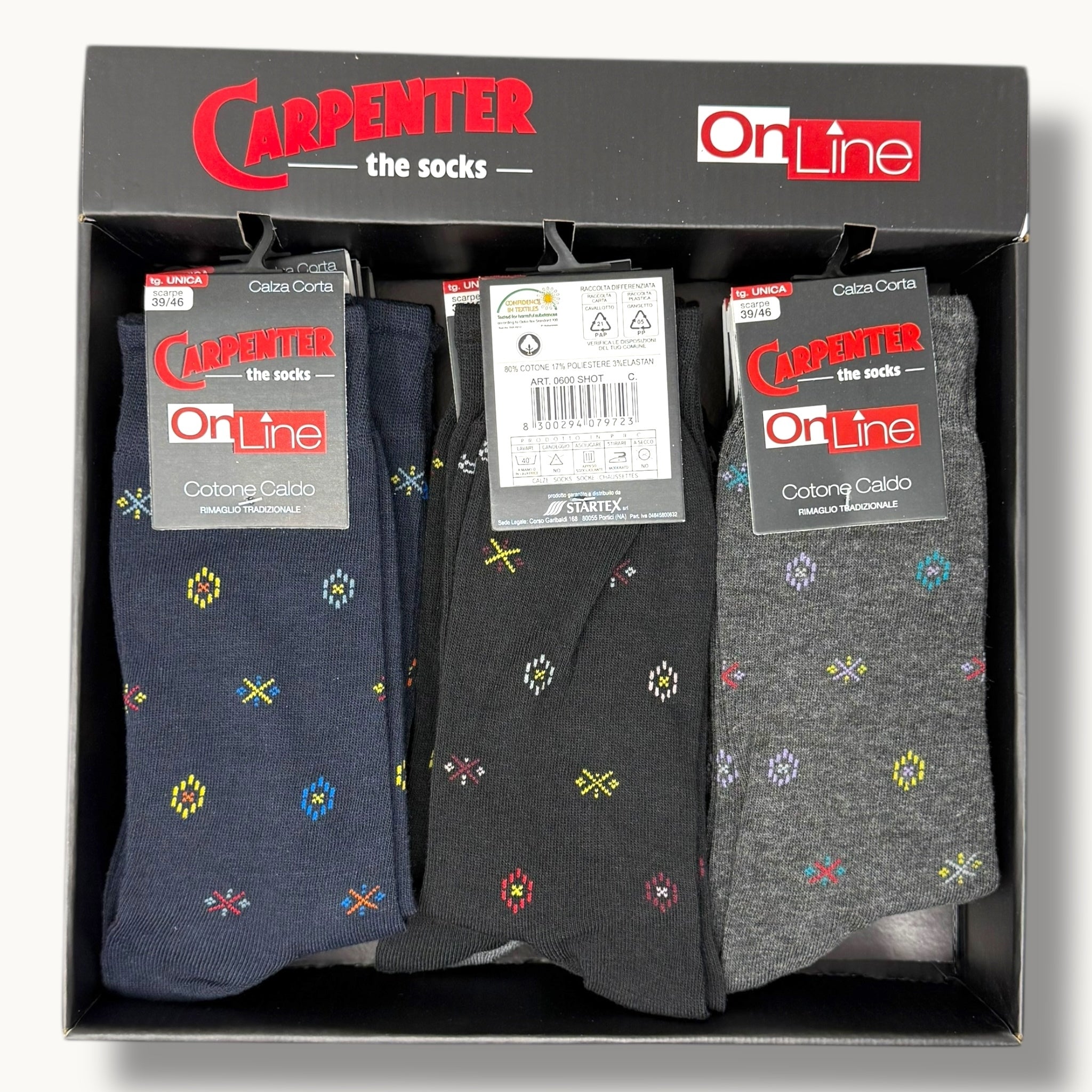 Carpenter - (4 Paia) Calza Corta Uomo In Caldo Cotone Fantasia Art. 0600