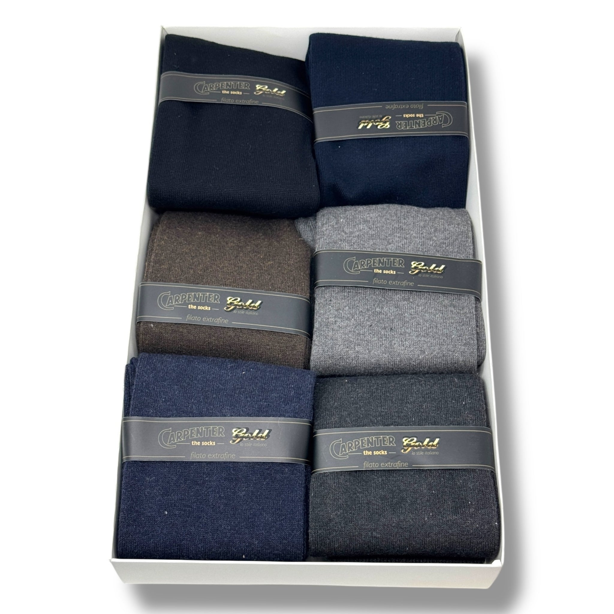 Carpenter Gold  Scatola 6paia Calzino Lungo Uomo In Caldo Cotone Tinta Unita Colori Assortiti N587