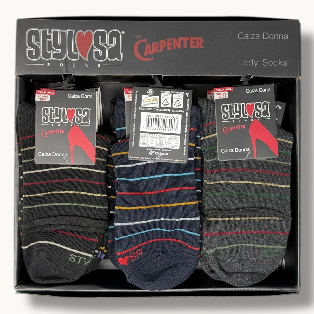 Stylosa -- (4 Paia) Calza Corta Fantasia In Cotone Vari Colori Art. W607