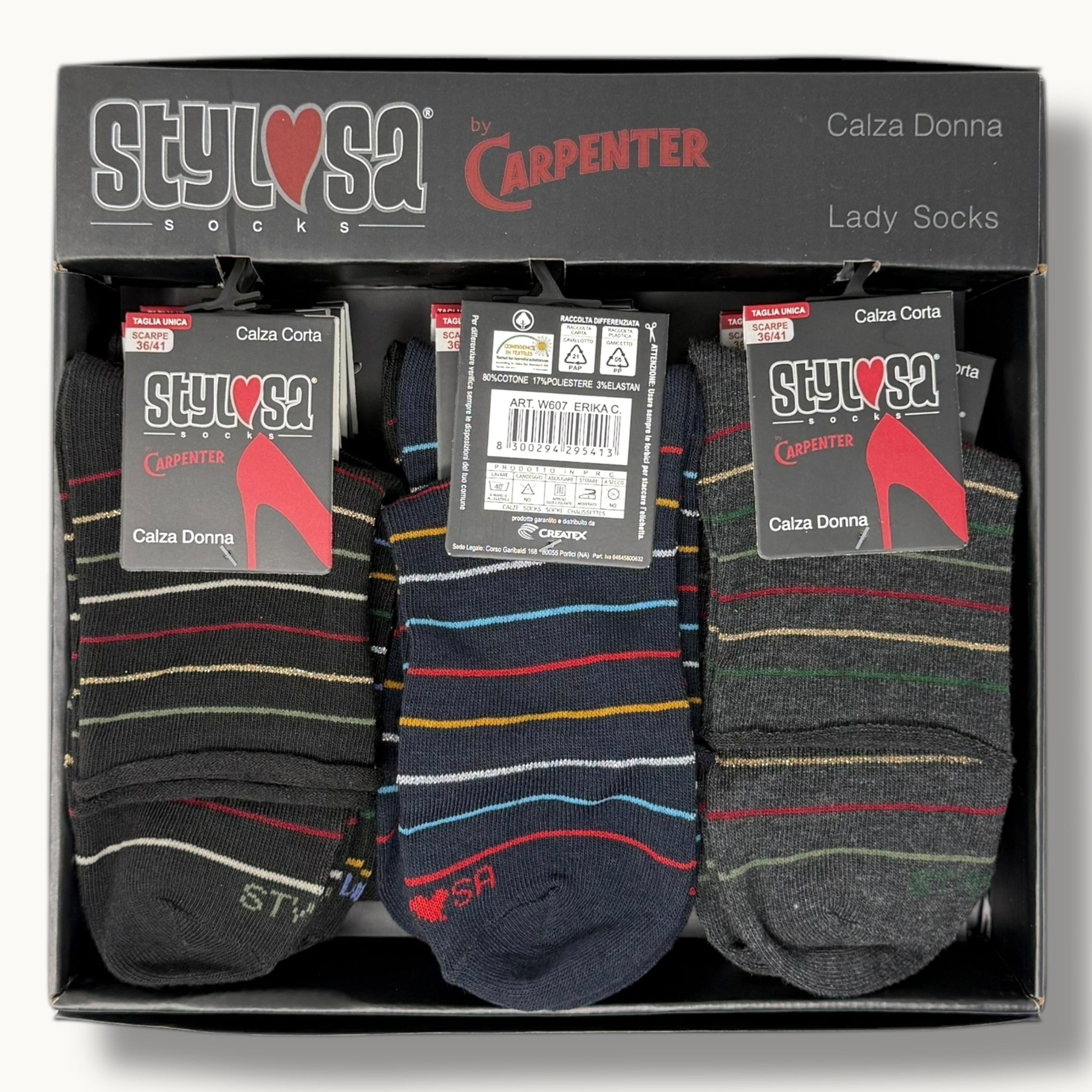 Stylosa -- (4 Paia) Calza Corta Fantasia In Cotone Vari Colori Art. W607