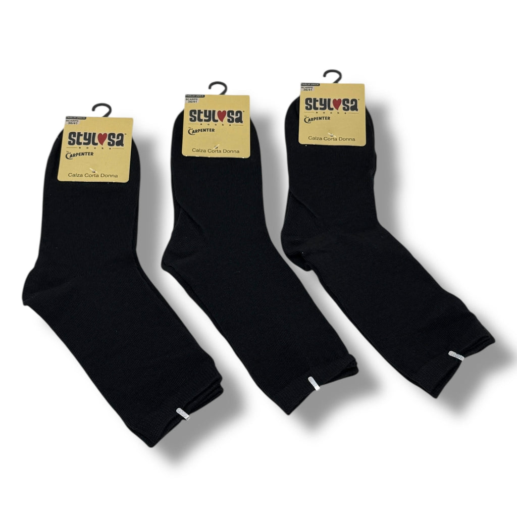 Stylosa Donna Idea Regalo 3paia Calza Corta Donna In Cotone Tinta Unita Art. N300