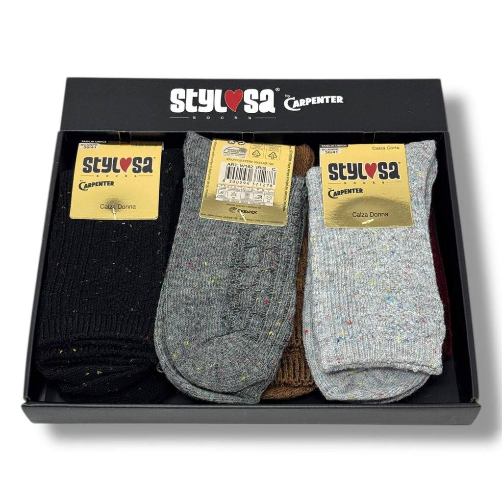 Stylosa Inverno 2paia Calza Corta Donna Intarsiata Morbida E Calda Art. W162