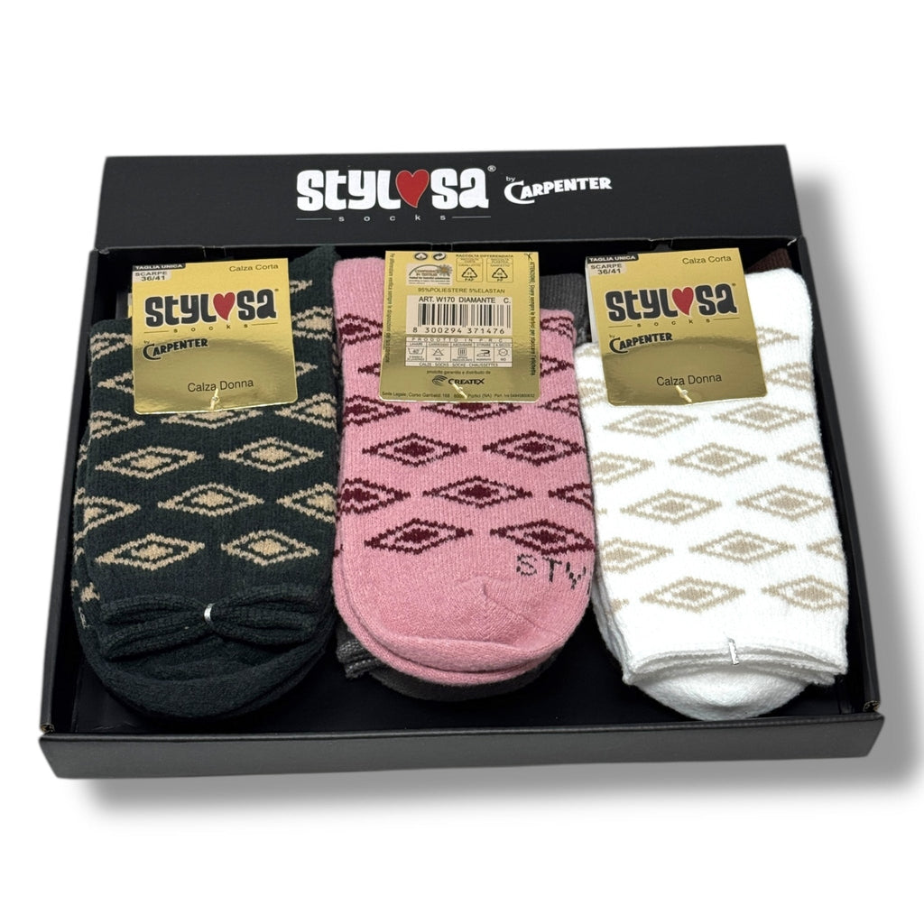 Stylosa Inverno 2paia Calza Corta Donna Fantasia Morbida E Calda W170