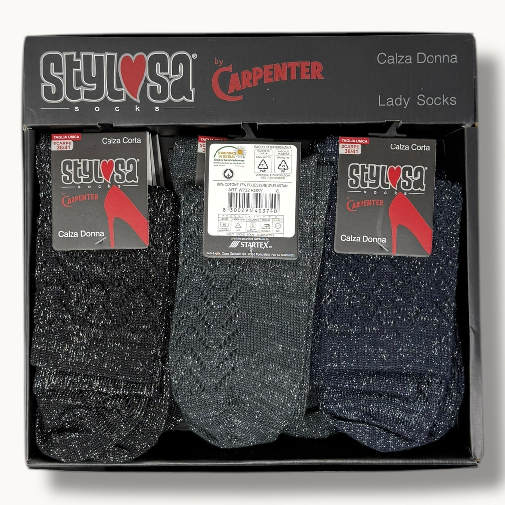 Stylosa - (4 Paia) Calza Corta Intarsiato Laminato In Cotone Art. W732