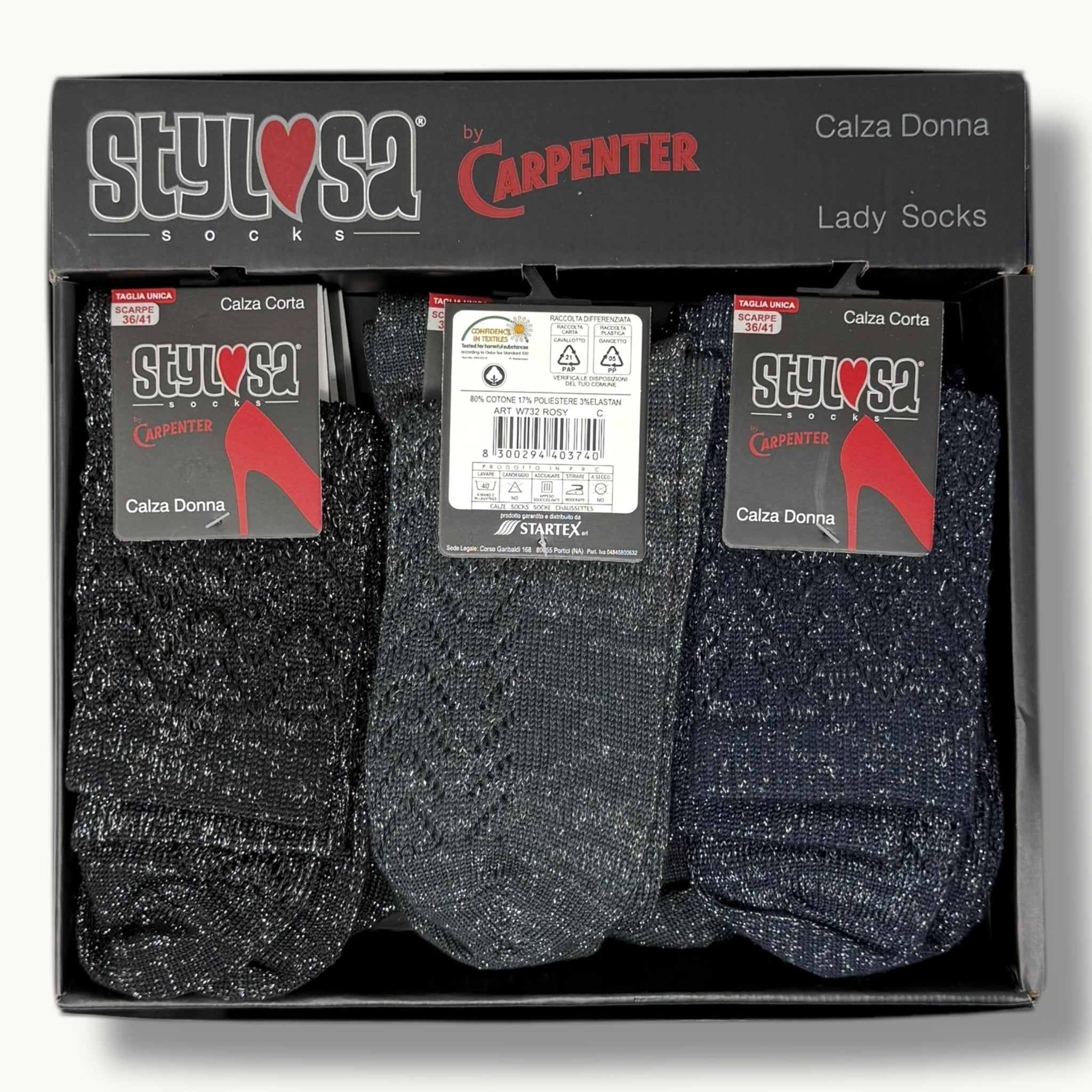 Stylosa - (4 Paia) Calza Corta Intarsiato Laminato In Cotone Art. W732