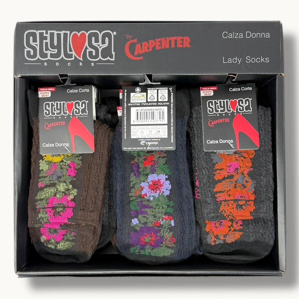 Stylosa - (4 Paia) Calza Corta Fantasia In Cotone Vari Colori Art. W728