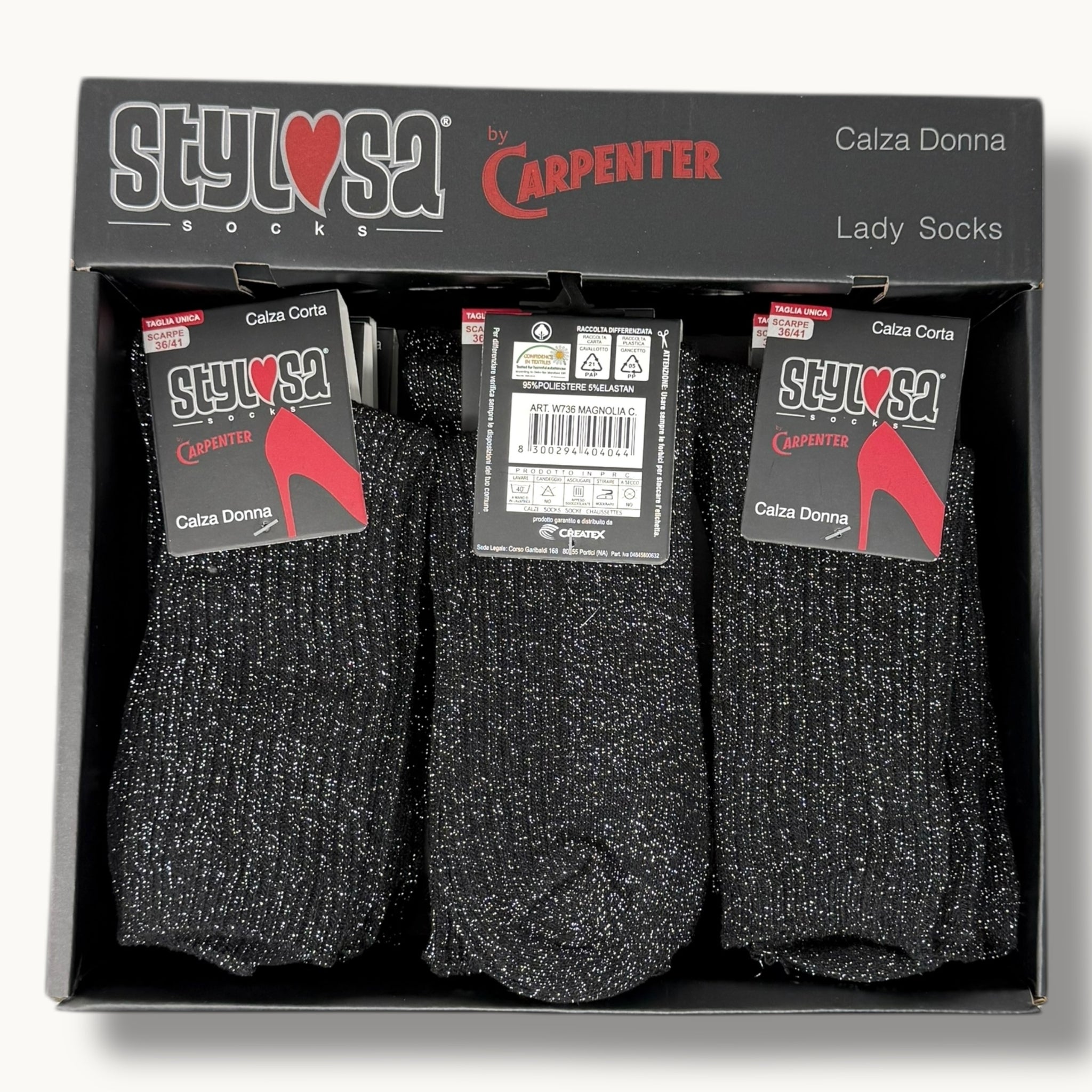 Stylosa - (4 Paia) Calza Corta Laminato A Costina  In Cotone Art. W736